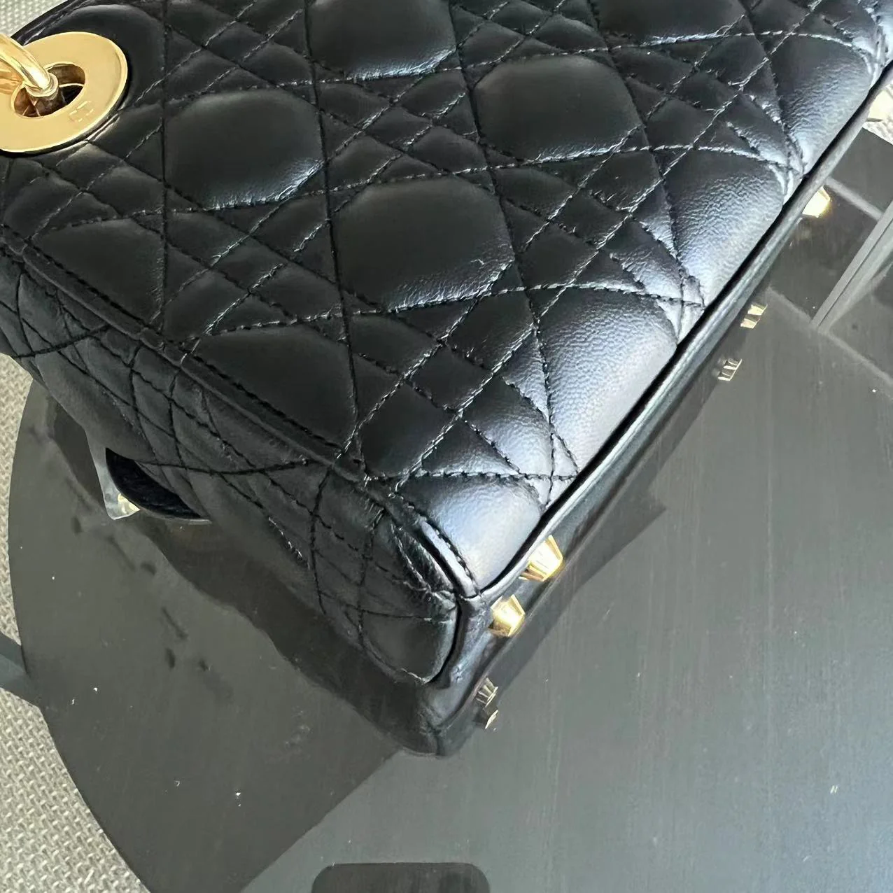 *Adjustable Strap* Lady Mini Cannage Lambskin Black Golden Hardware