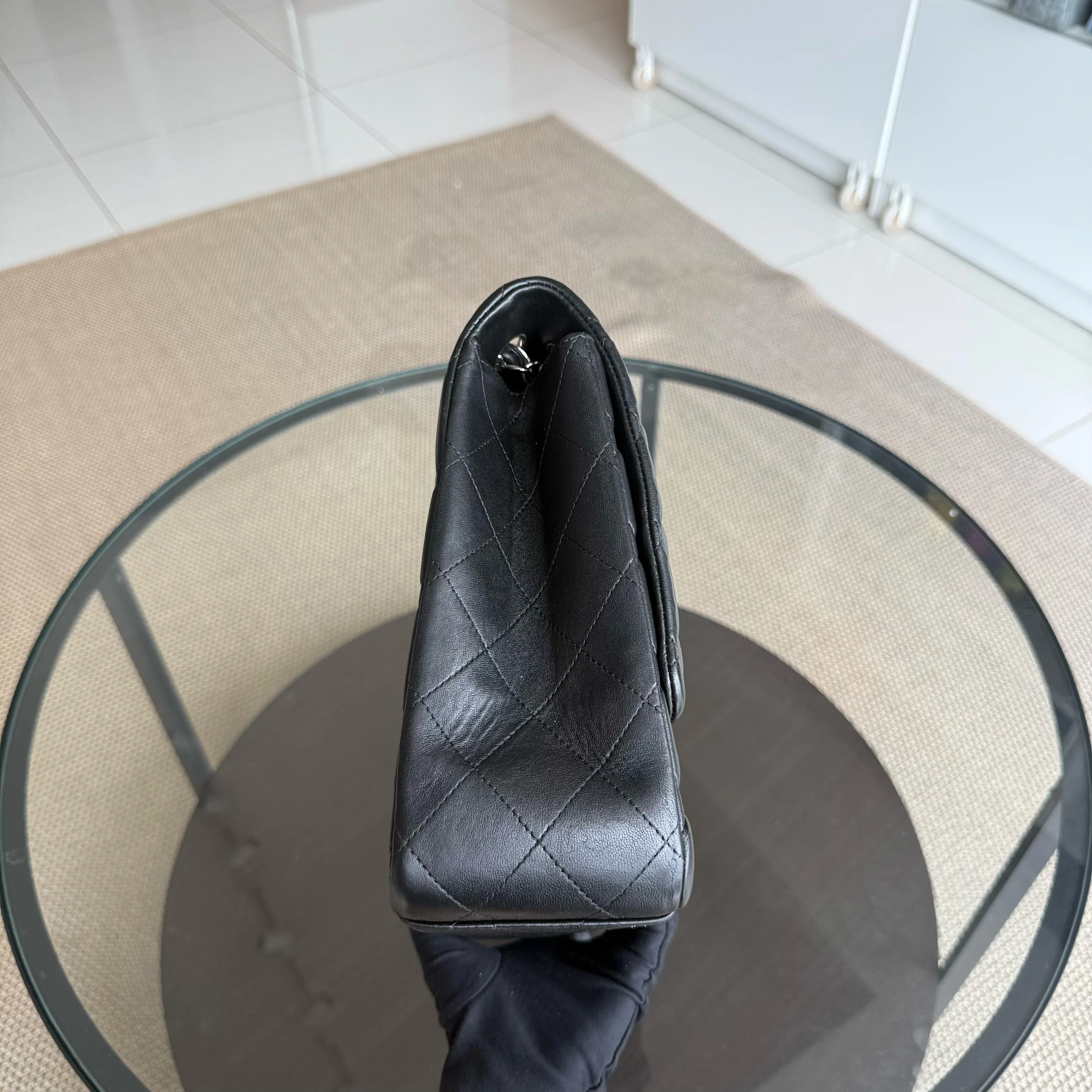 Chanel Classic Flap Maxi - 33CM Quilted Single Flap Lambskin Black Silver Hardware Series 13