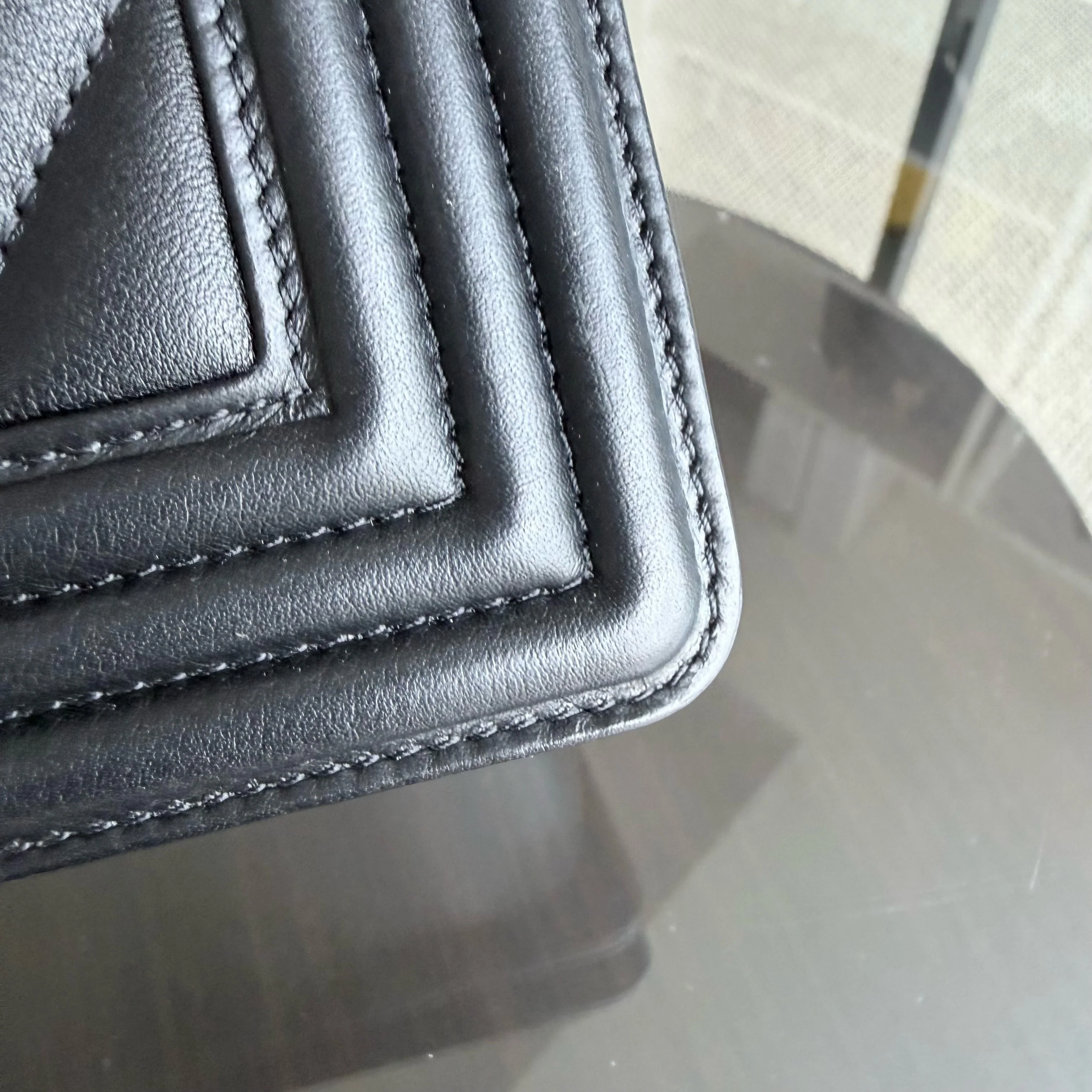 Chanel Boy Medium - 25CM Chevron Calfskin Black Ruthenium Silver Hardware