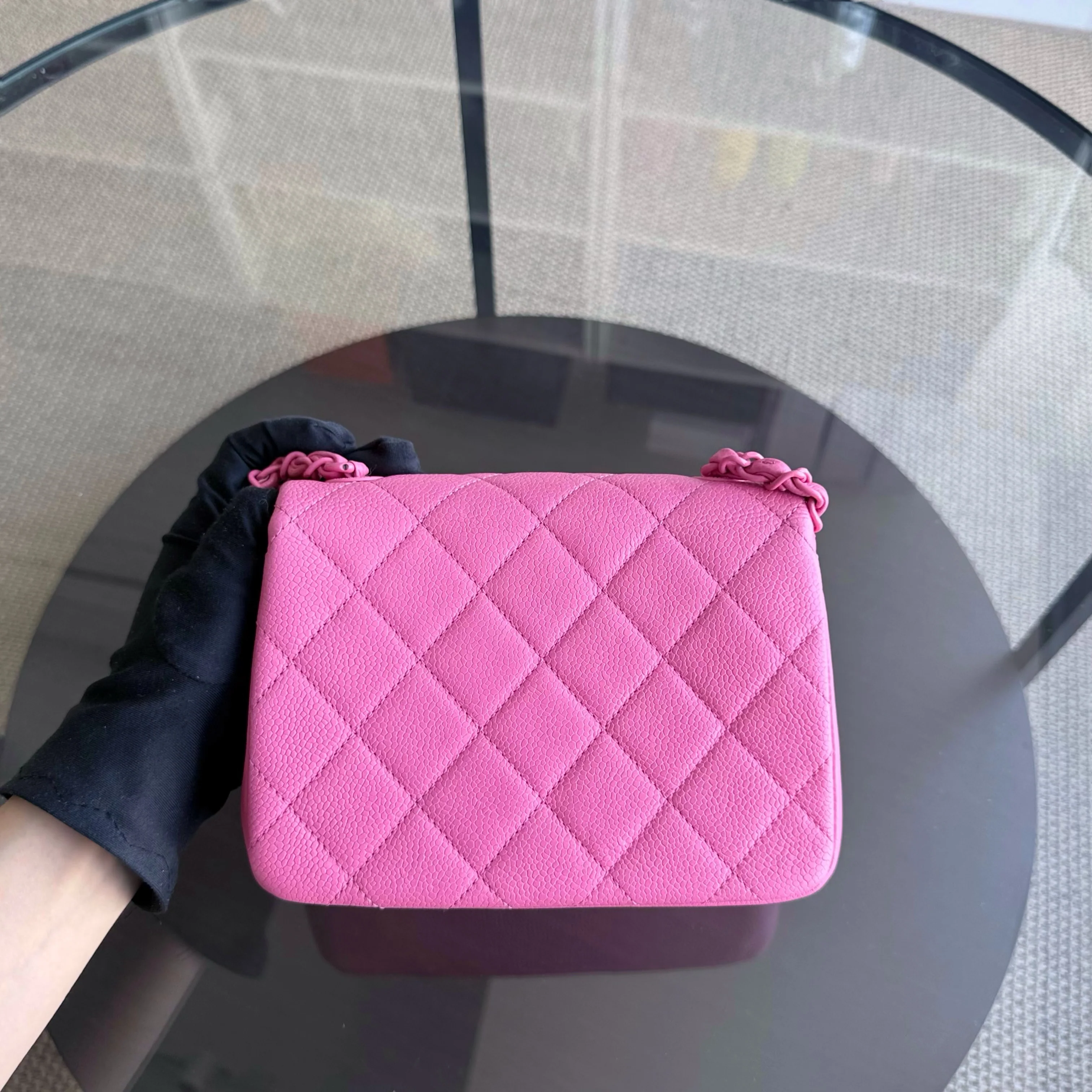 Chanel Classic Flap Seasonal Mini Square - Caviar Quilted Grained Calfskin All Pink Barbie Series 29