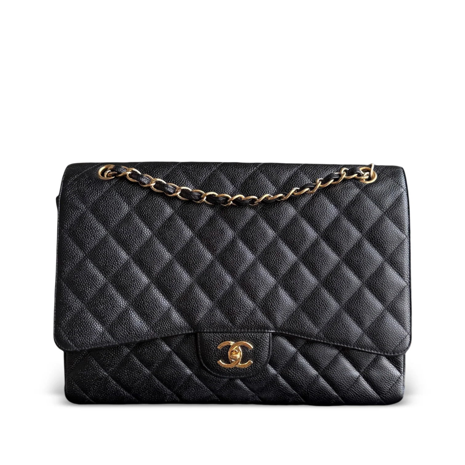 Chanel Classic Flap Maxi - Caviar 33CM Single Flap Black Gold Hardware Series 13