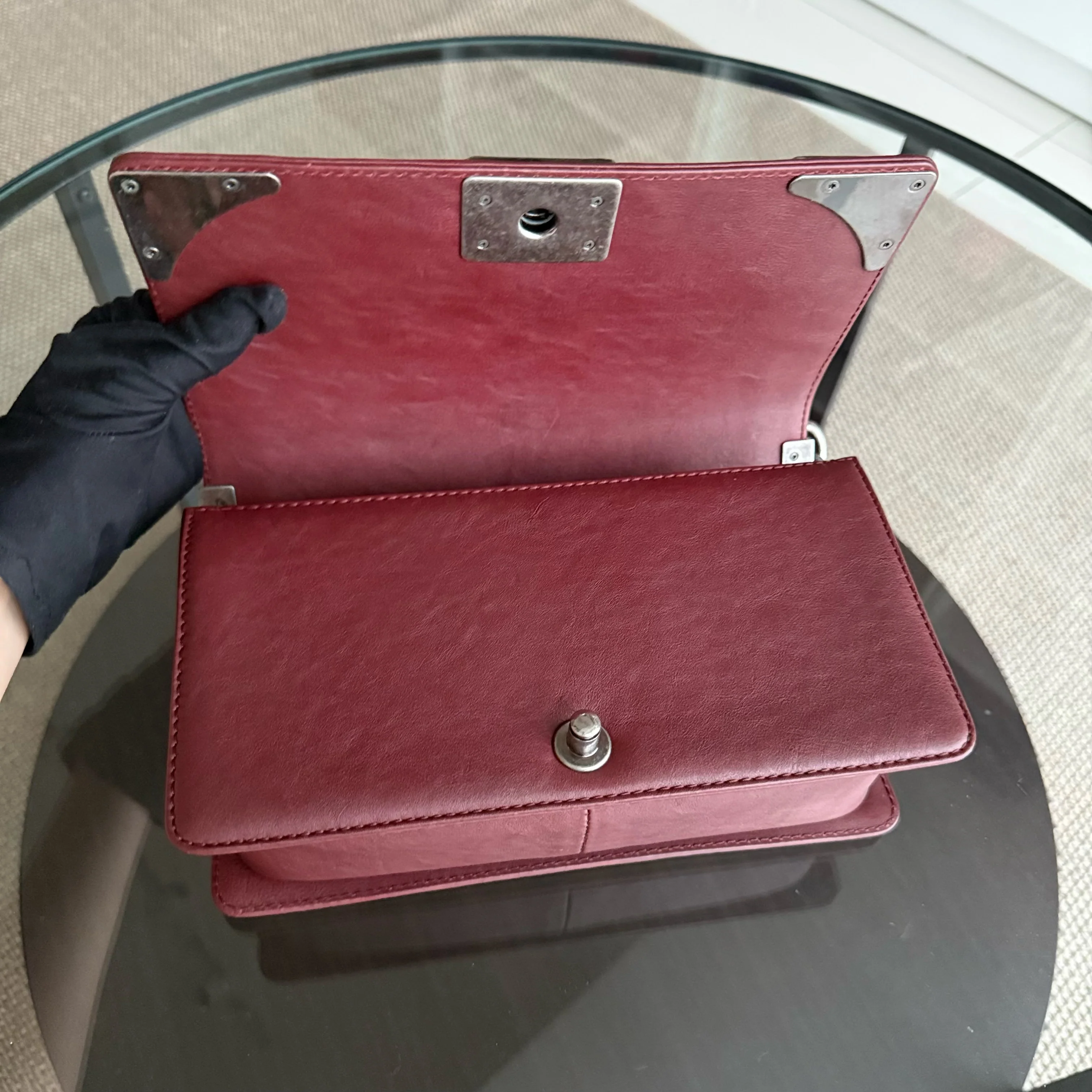 Chanel Boy Medium - 25CM Quilted Limited Edition Paris-Dallas Metal Edge Grained Calfskin Burgundy Silver Hardware Series 19