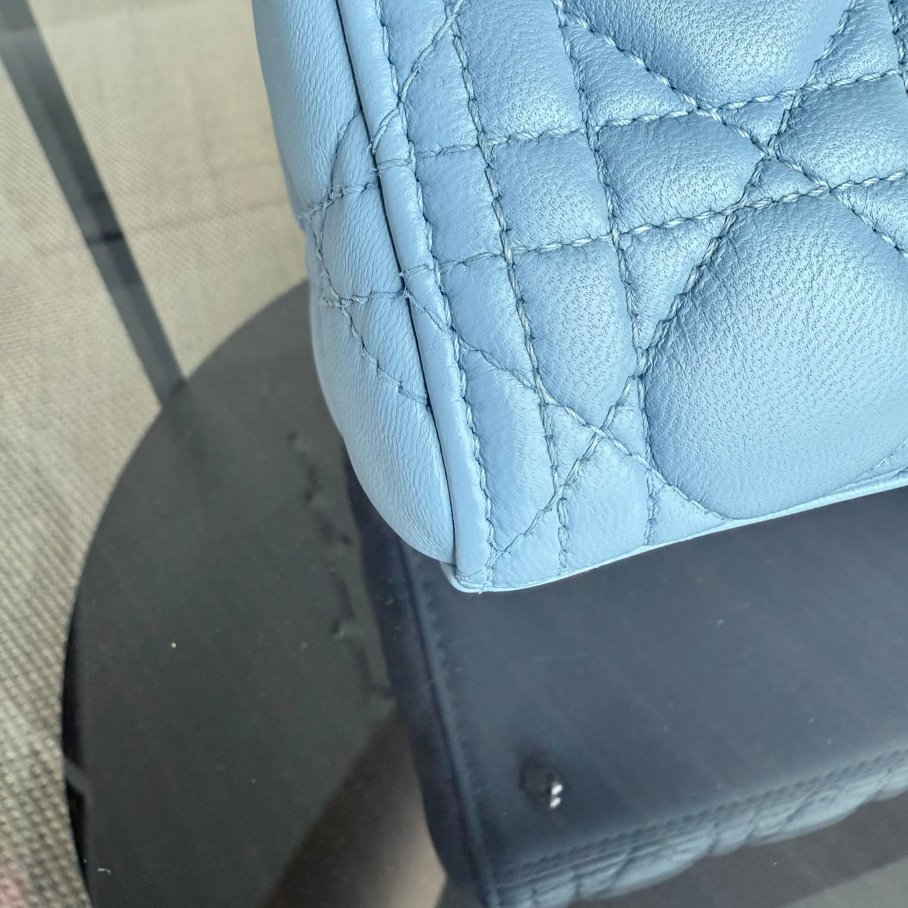 Dior Lady Medium Cannage Lambskin Light Baby Blue Silver Hardware