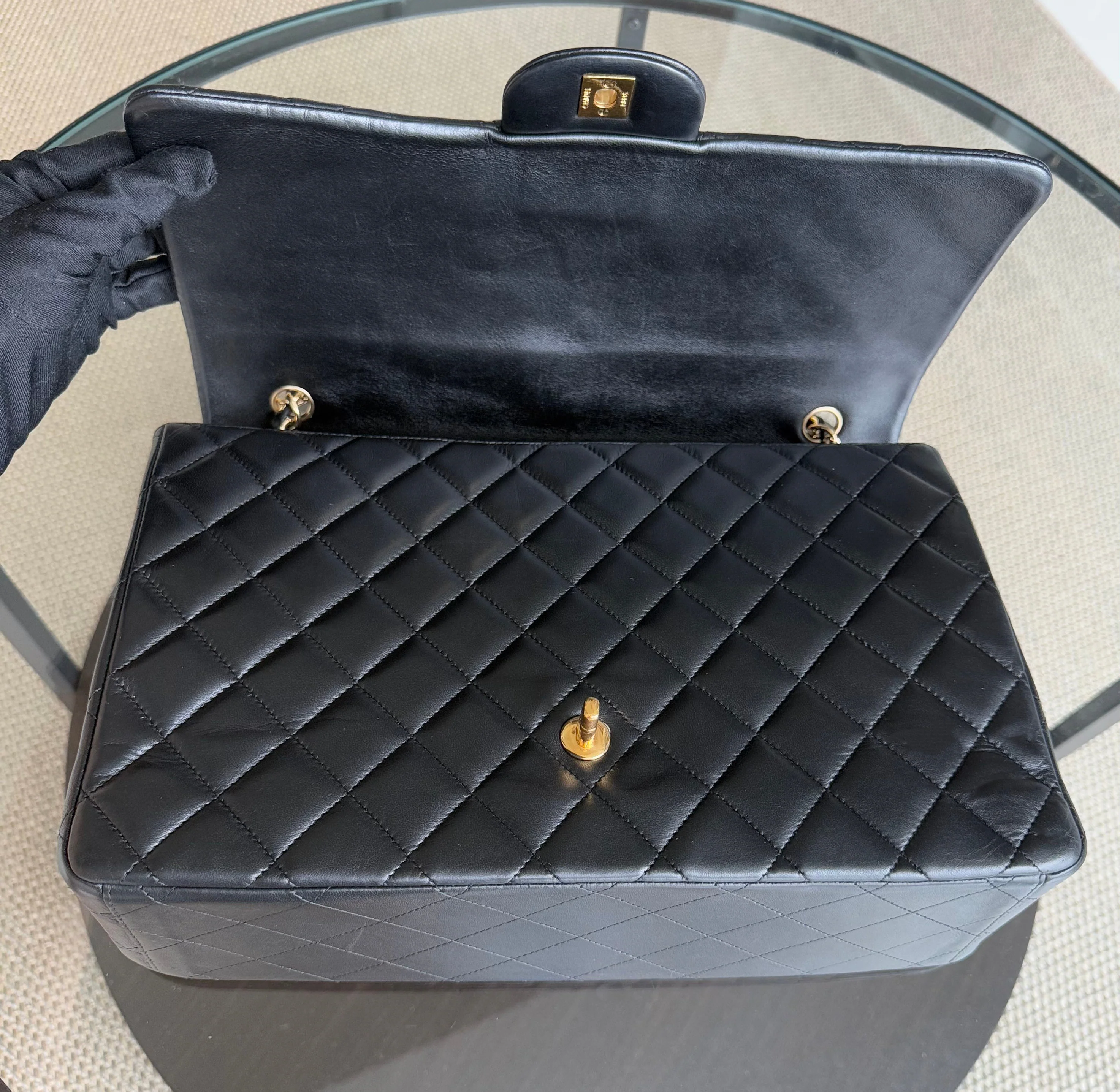 Chanel Classic Flap Maxi - 34CM Quilted Single Flap Lambskin Black Gold Hardware Series 13