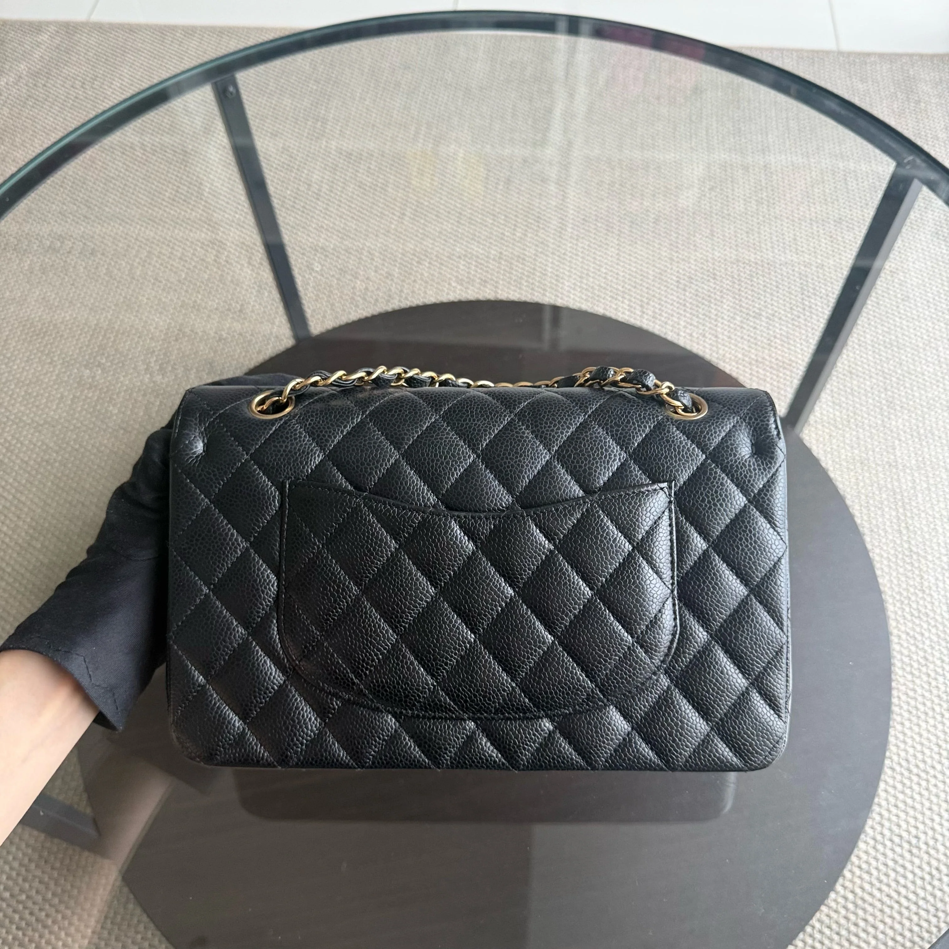 Chanel Classic Flap Medium - Caviar 25CM Quilted Grained Calfskin Black Gold Hardware Series 25