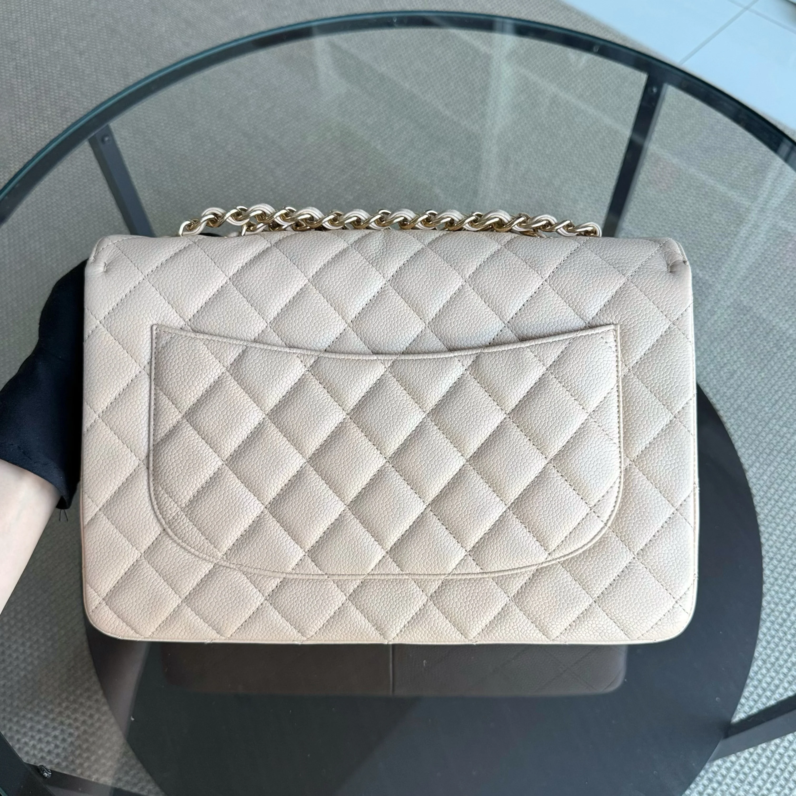 Chanel Classic Flap Jumbo - Caviar Quilted Grained Calfskin Light Beige Gold Hardware Series 13