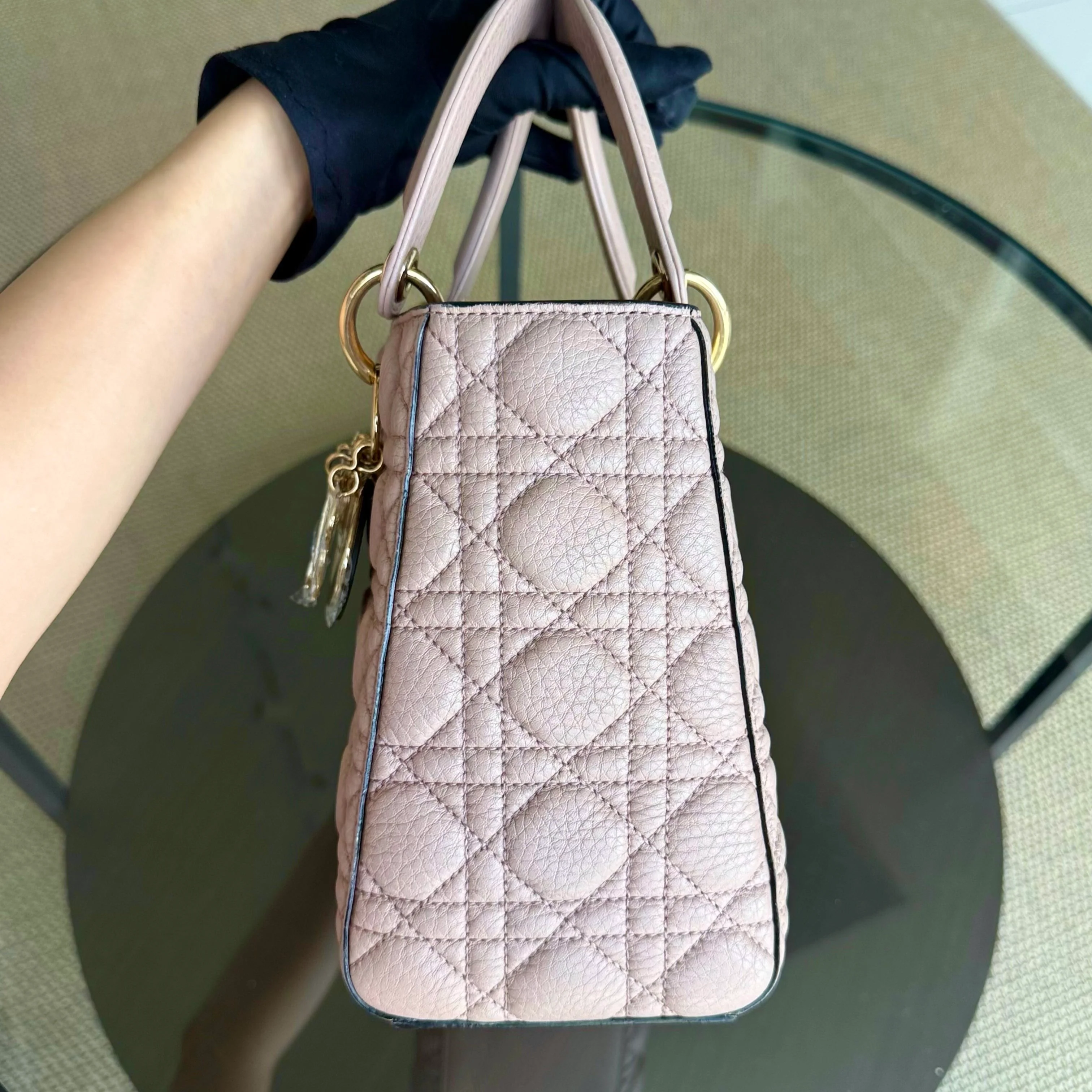 Dior Lady Medium Flap - Cannage Grained Calfskin Blush Nude Pink Gold Hardware