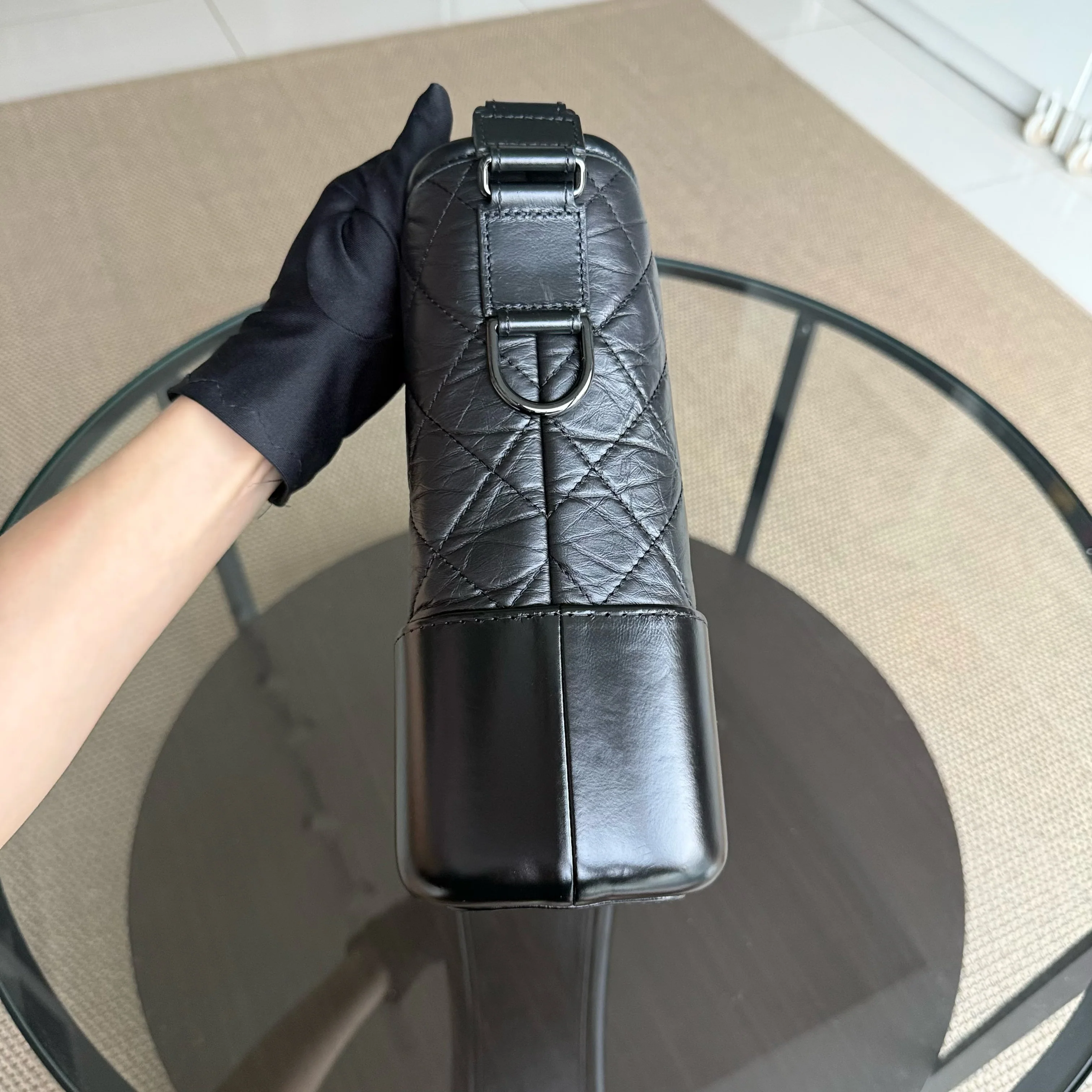 Chanel Gabrielle Medium - Quilted Aged Calfskin Black All Black Hardware Series 29