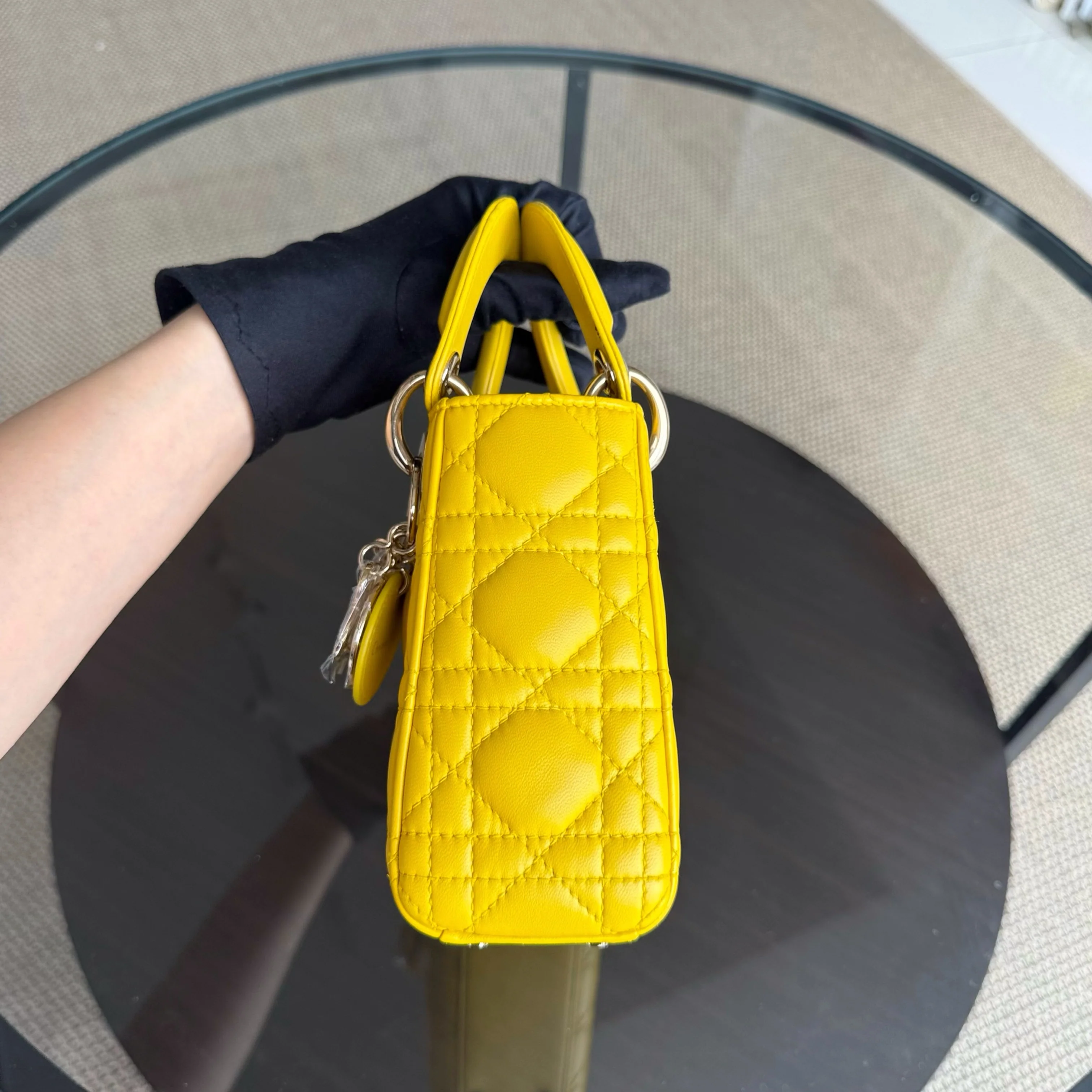 Dior Lady Mini - Cannage Lambskin Yellow Gold Hardware Adjustable Strap