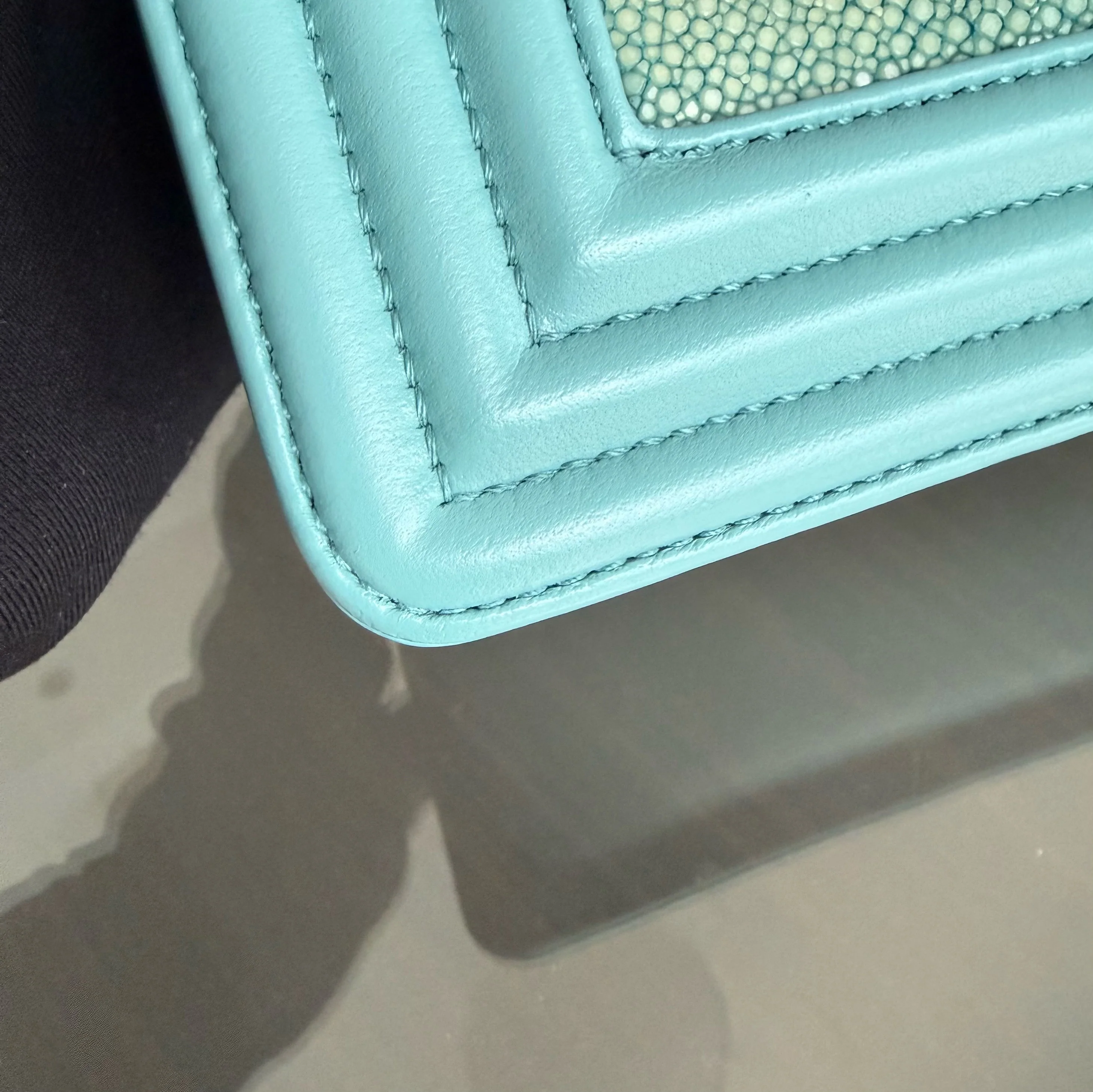 Chanel Boy Small - 20CM Stingray Tiffany Blue Silver Hardware Series 22