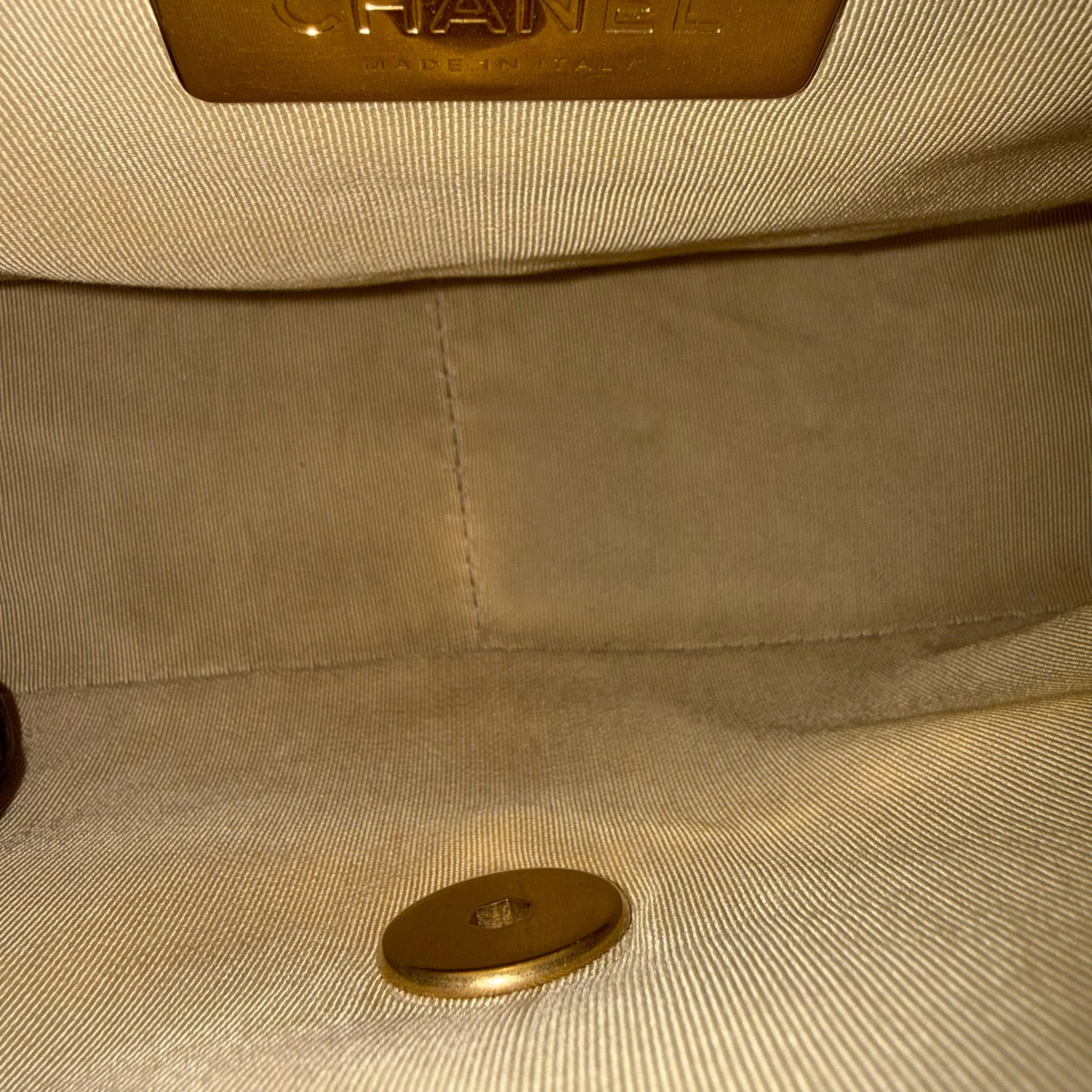 Chanel 19 Bag Small- C19 Quilted Goatskin Light Beige Cream Two-tone Hardware Series 30