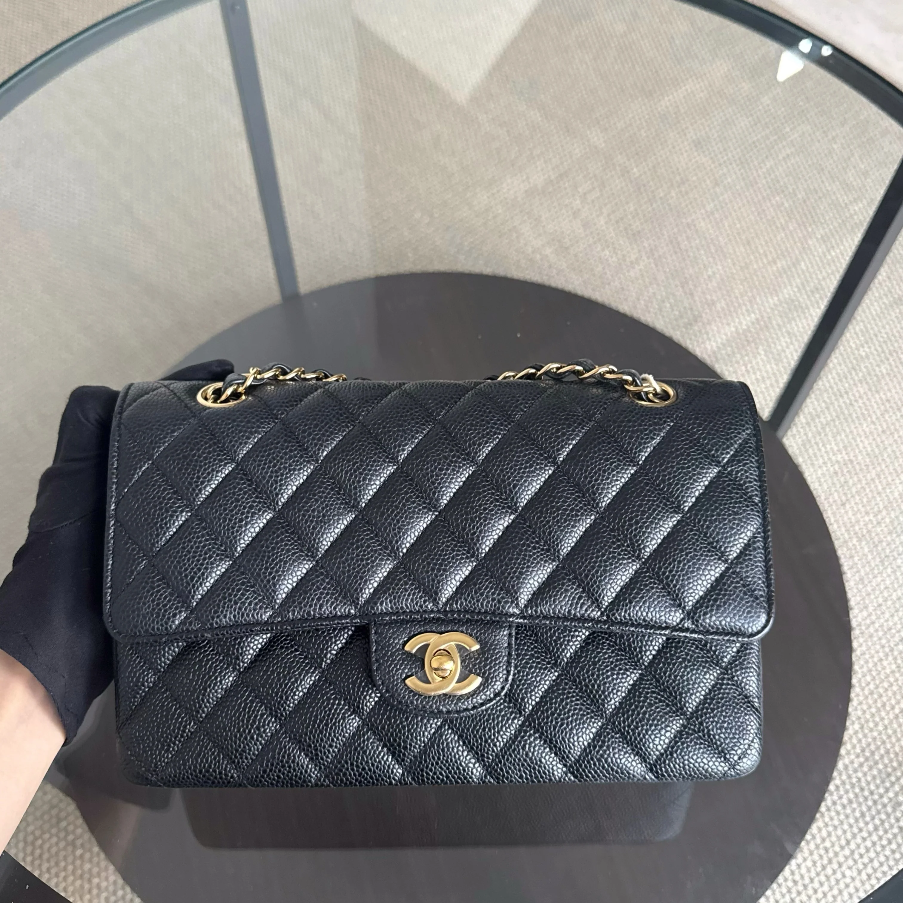 Chanel Classic Flap Medium - Caviar 25CM Quilted Double Flap Black Gold Hardware Series 21