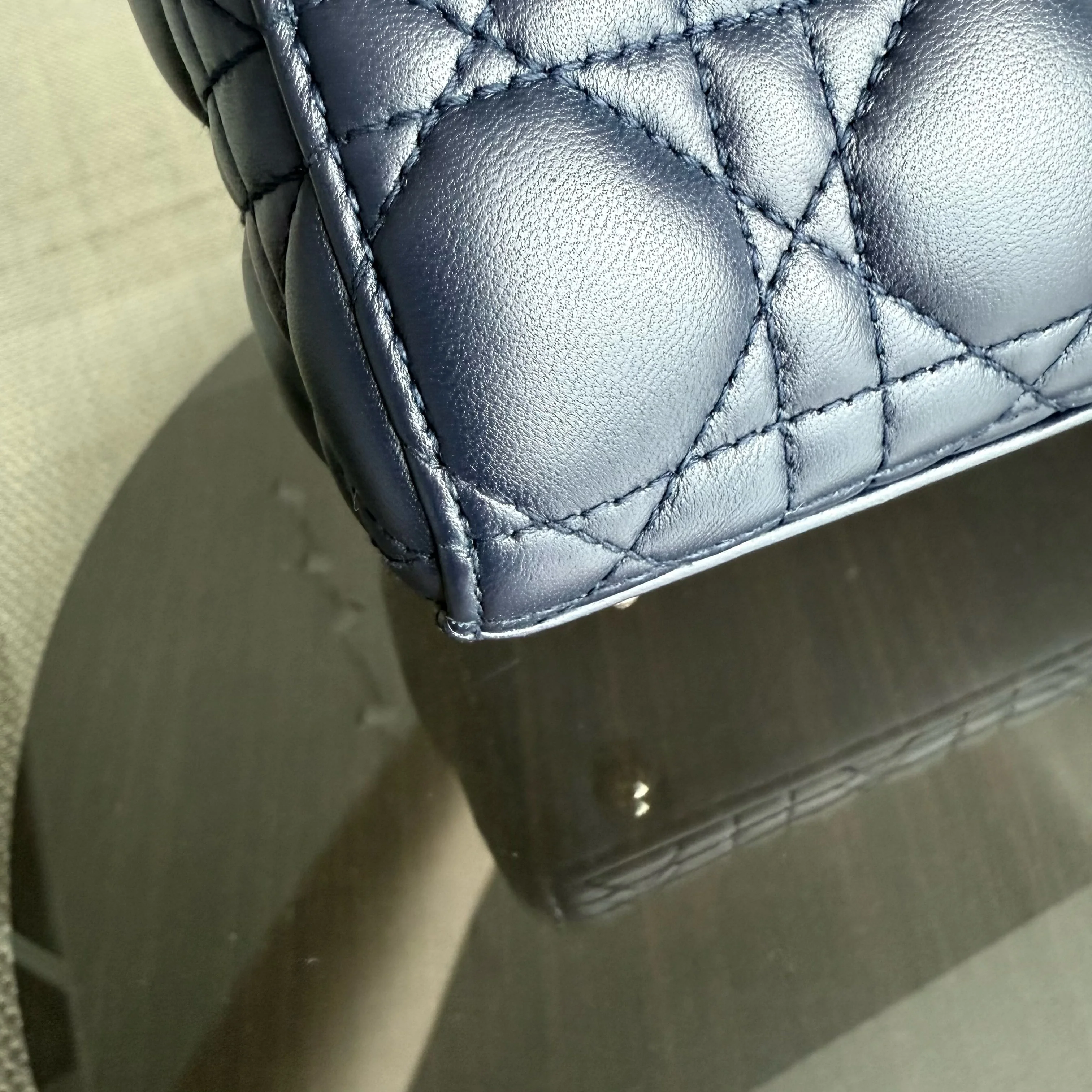 Dior Lady Small Flap - Cannage Lambskin Dark Navy Blue Gold Hardware with Charms