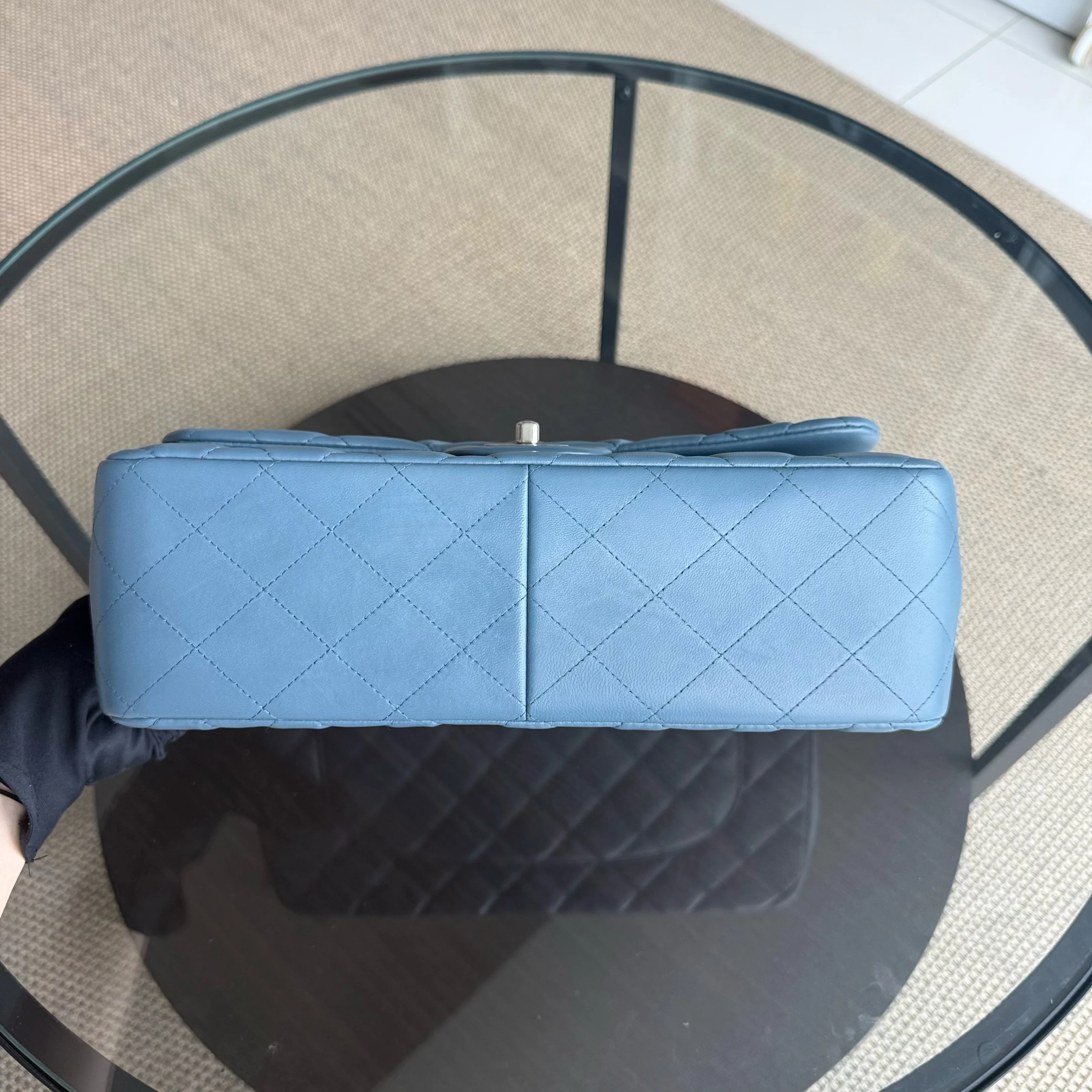 Chanel Classic Flap Jumbo - 30CM Lambskin Double Flap Blue Silver Hardware Series 17