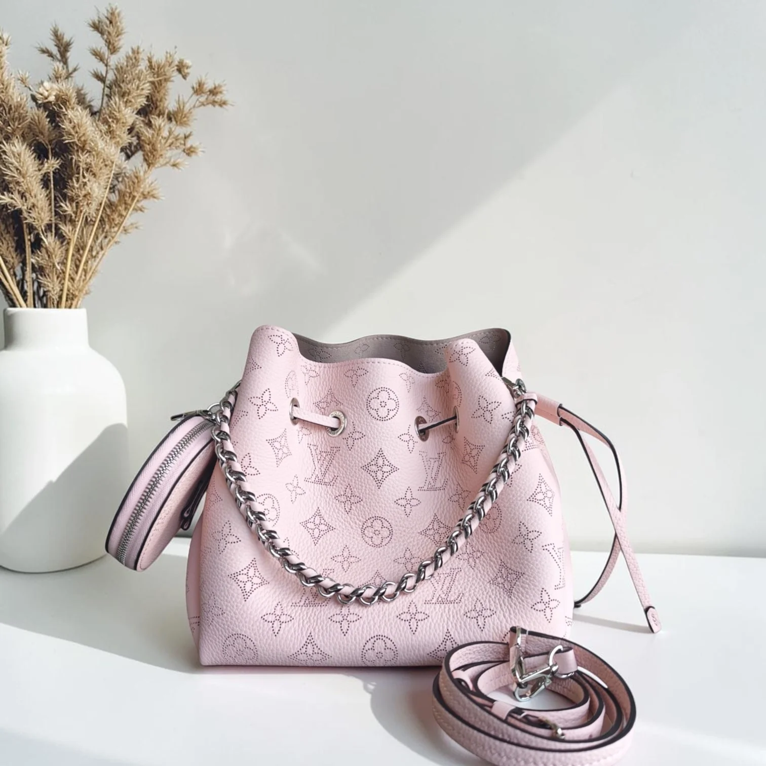 LOUIS VUITON Bella Bucket Bag Sakura Pink Calfskin Gold Hardware