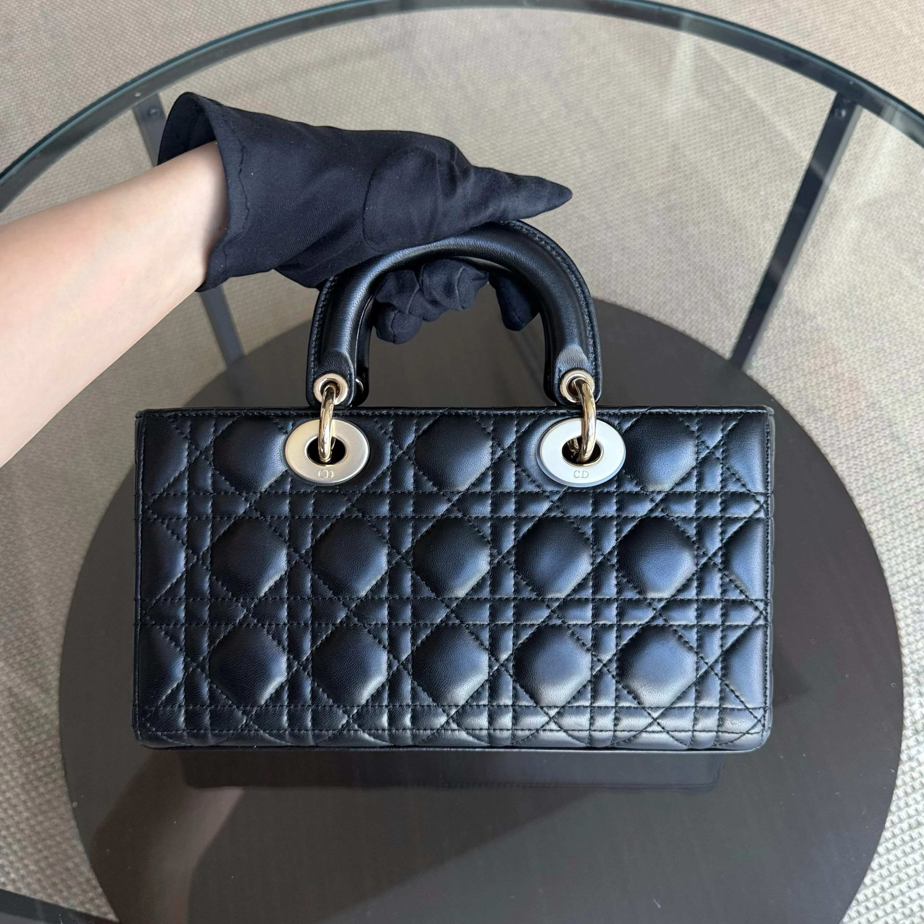 Dior D-Joy Medium - Cannage Lambskin Black Gold Hardware