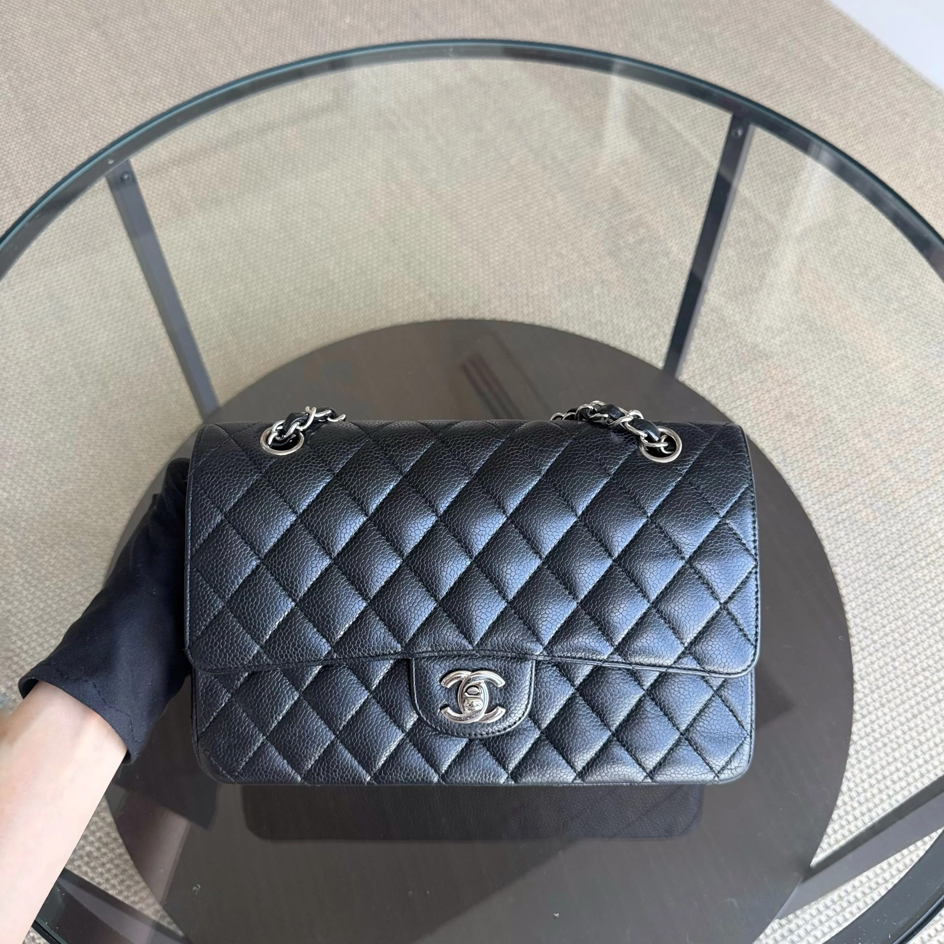 Chanel Classic Flap Medium - Caviar 25CM Quilted Grained Calfskin Black Silver Hardware Series 13
