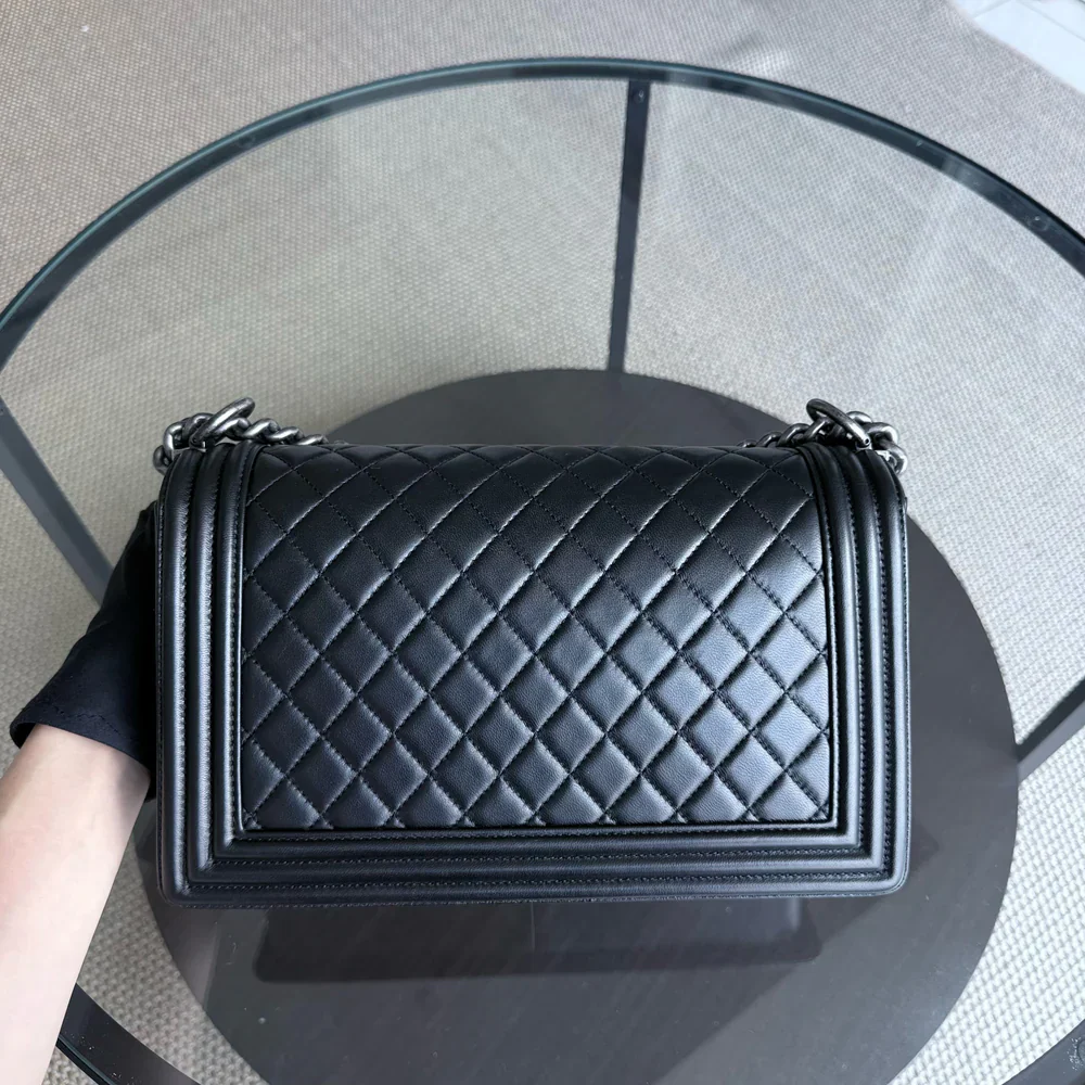 Chanel Boy New Medium - 28CM Quilted Lambskin Black Silver Hardware Series 23