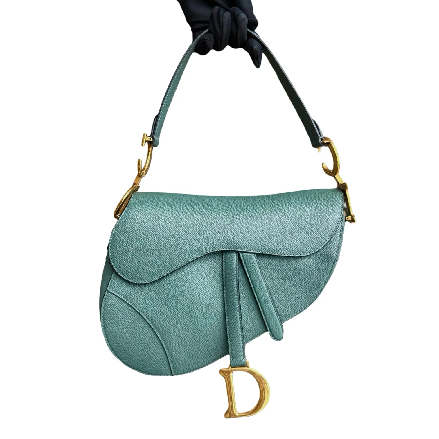 Dior Saddle Medium - Grained Calfskin 25CM Haze Green Golden Hardware