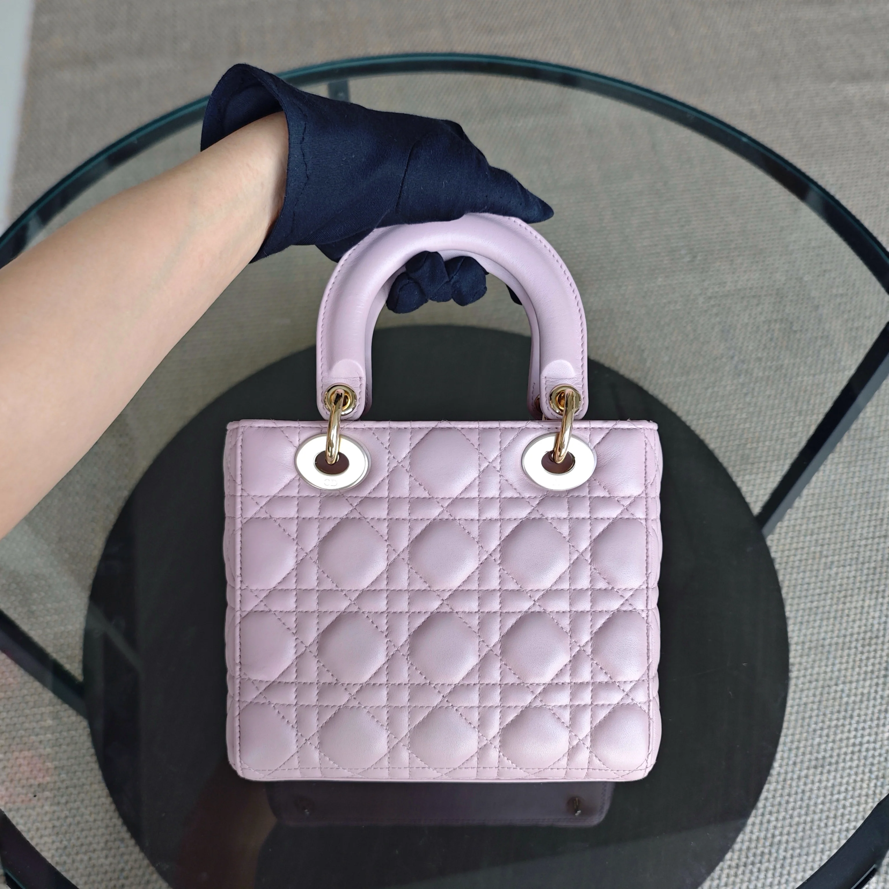 Dior Lady Small - Cannage Lambskin Pink Gold Hardware