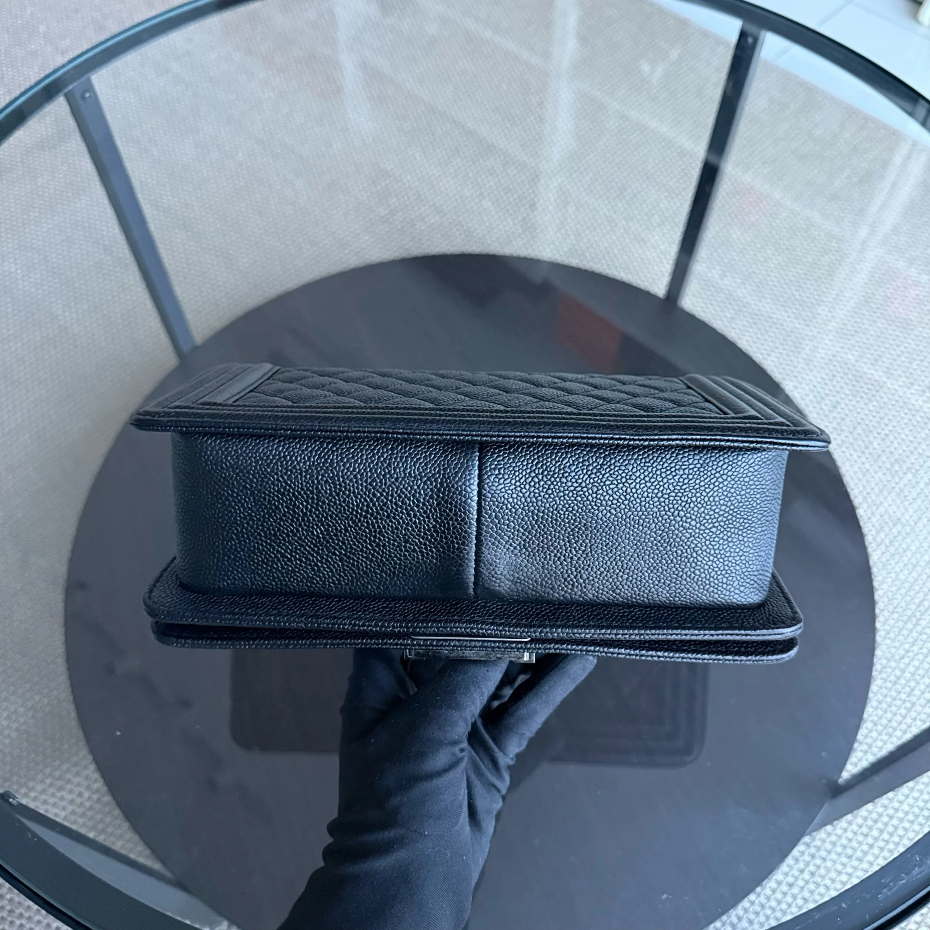 Chanel Boy Medium - Caviar Quilted Grained Calfskin Black Ruthenium Silver Hardware Series 20