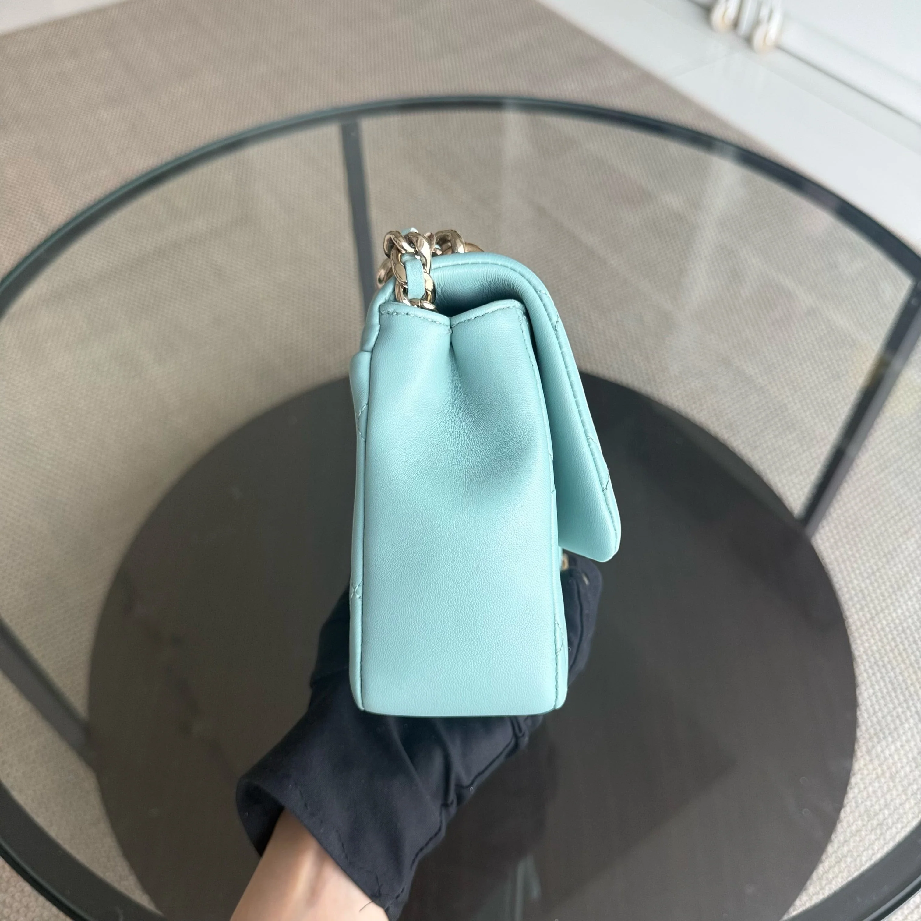 Chanel 2020 Elegant Resin Chain Seasonal Flap - Quilted Lambskin Tiffany Blue GHW No 29