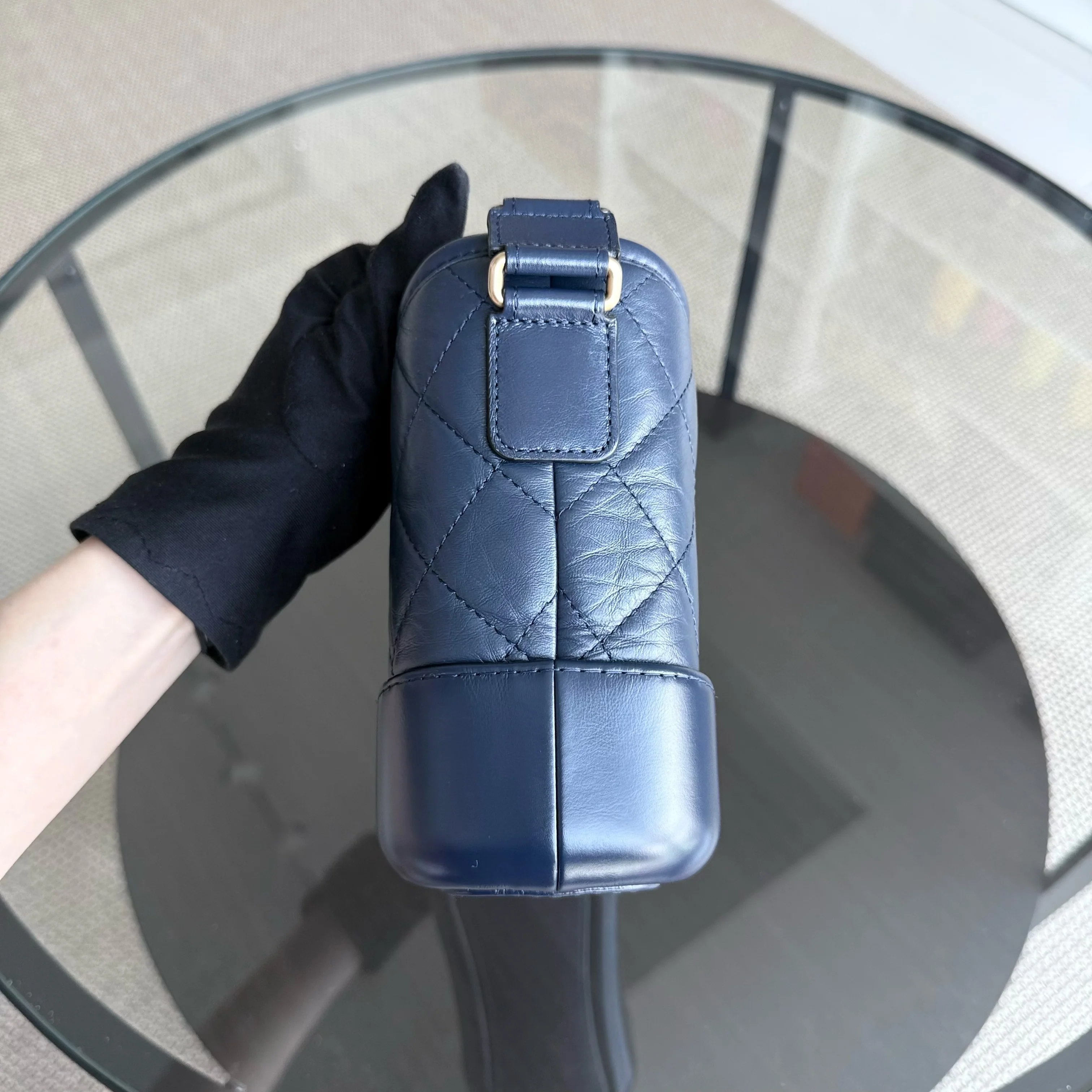 Chanel Gabrielle Small - Quilted Aged Calfskin Dark Blue Two-tone Gold Hardware Series 29