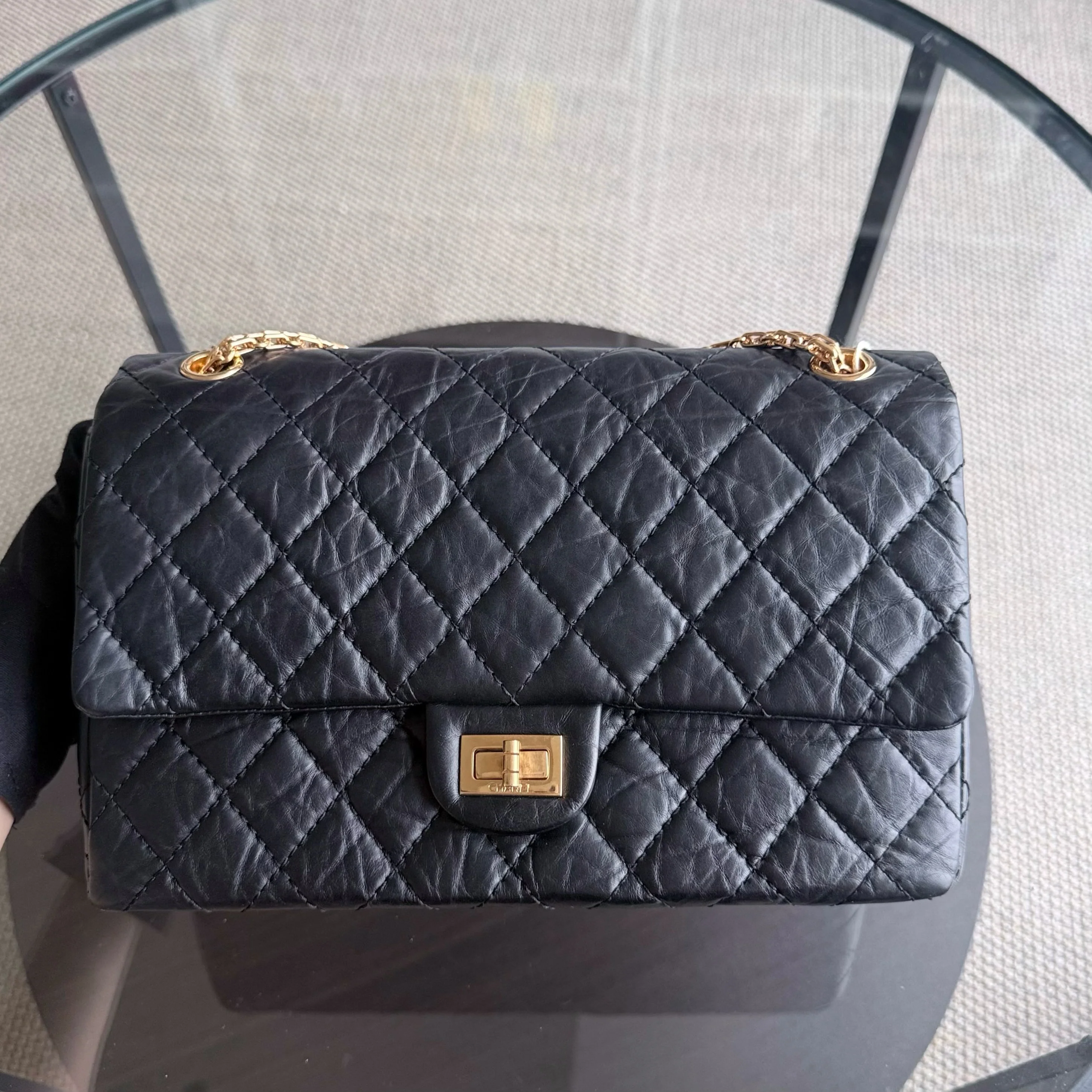 Chanel 2.55 Reissue 226 - 28CM Quilted Aged Calfskin Black Gold Hardware Series 14