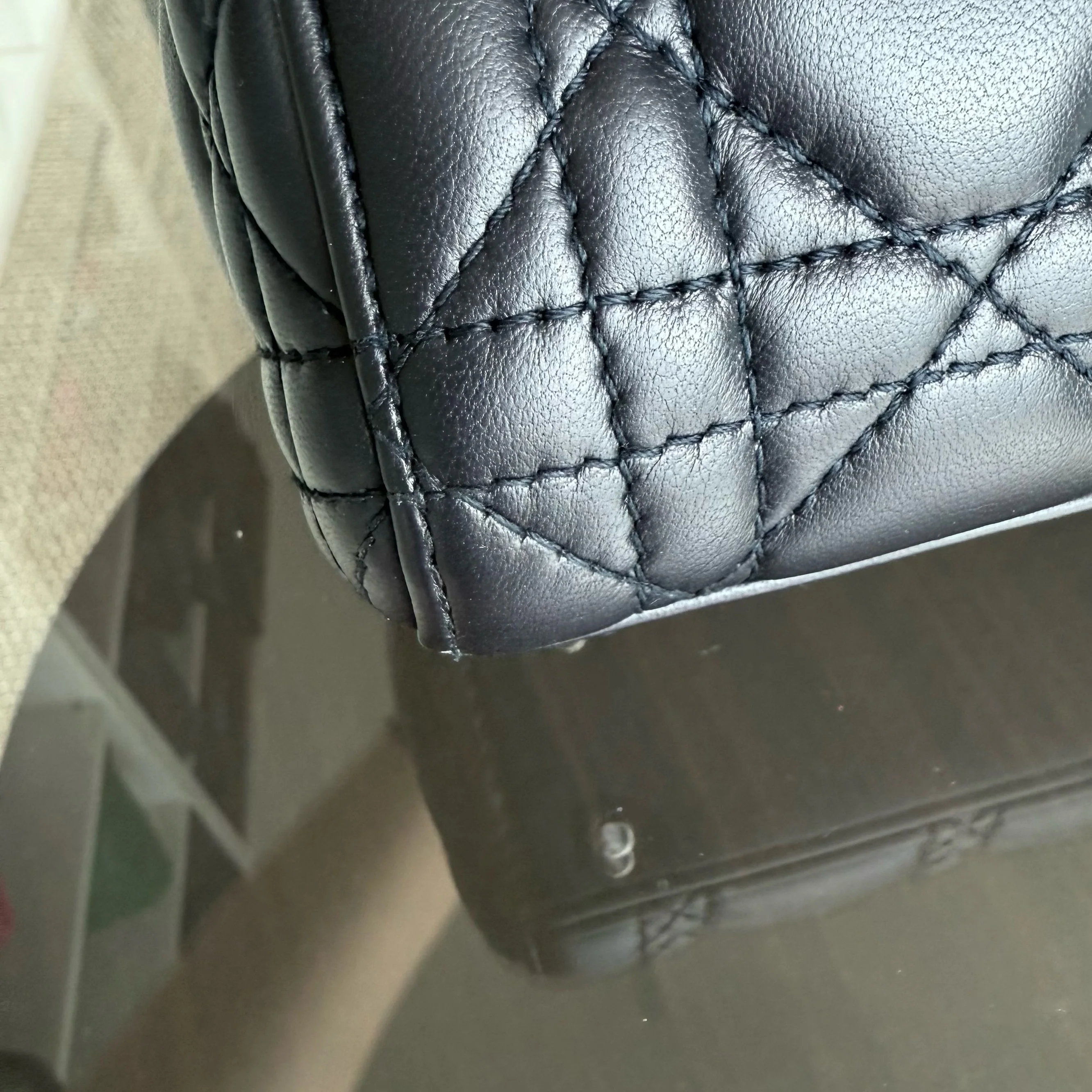 Dior Lady Mini - Cannage Lambskin Midnight Blue Silver Hardware Chain Strap