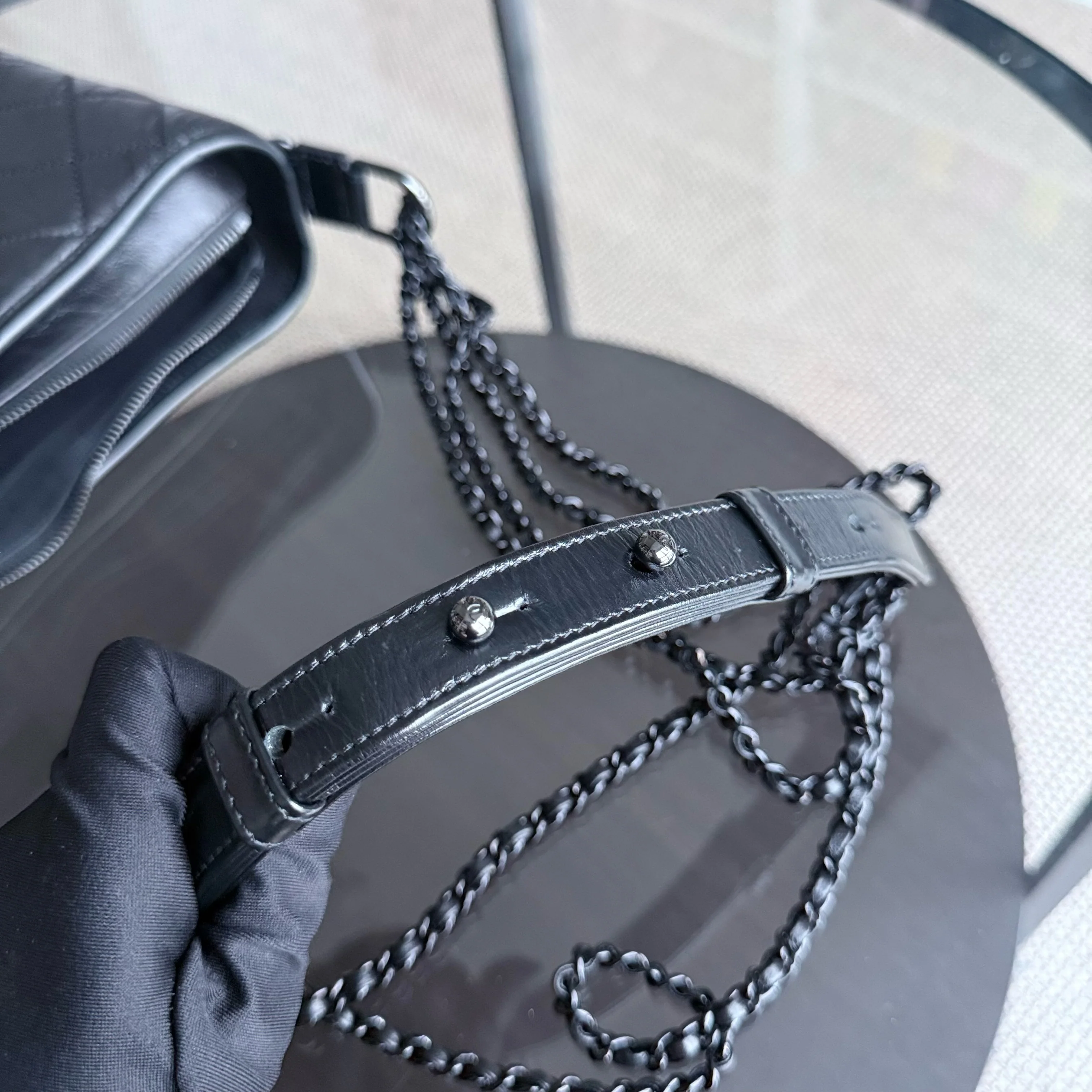 Chanel Gabrielle Medium - Quilted Aged Calfskin Black All Black Hardware Series 29