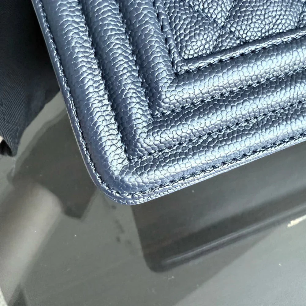 Chanel Boy Medium - Caviar 25CM Quilted Dark Blue Gold Hardware Series 25