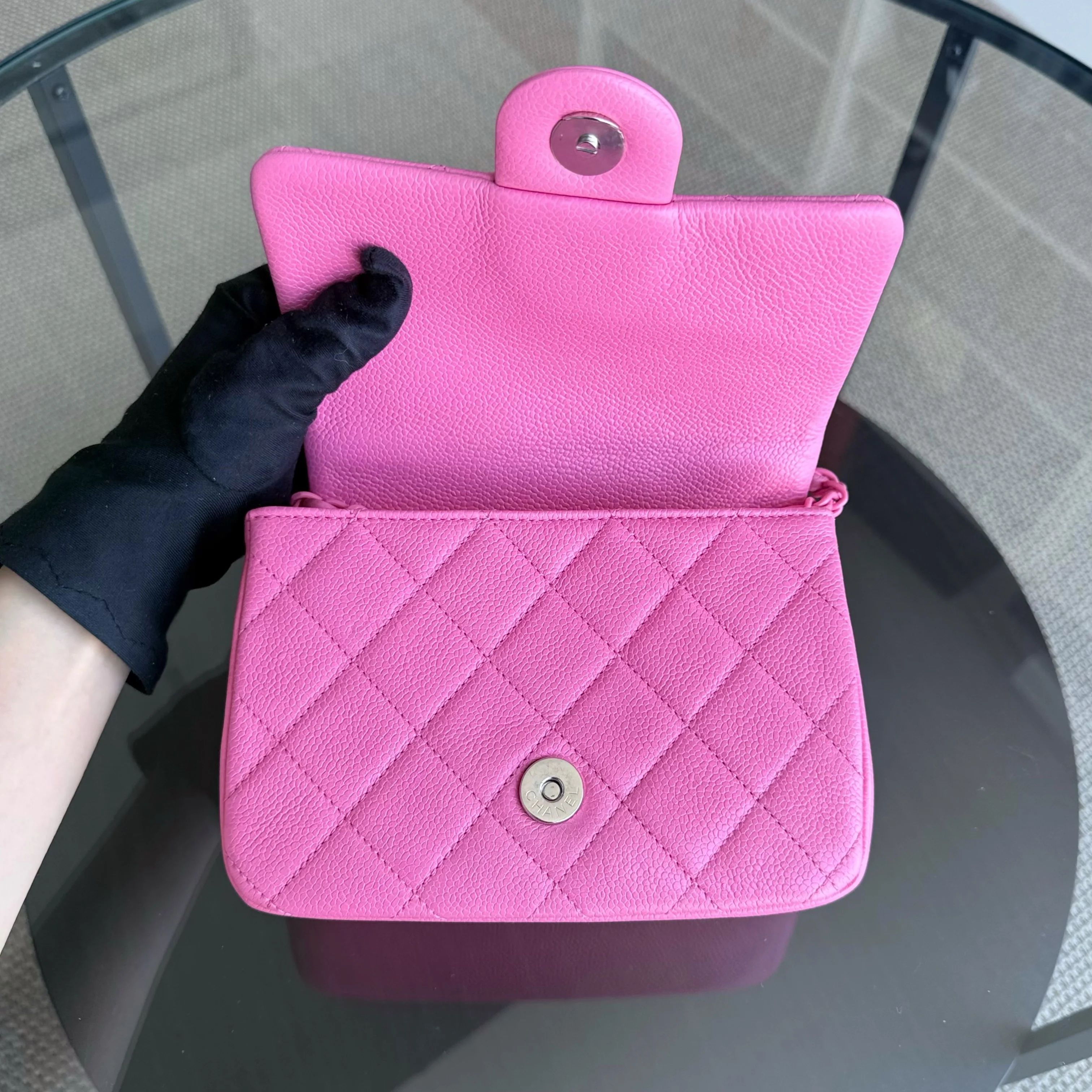 Chanel Classic Flap Seasonal Mini Square - Caviar Quilted Grained Calfskin All Pink Barbie Series 29