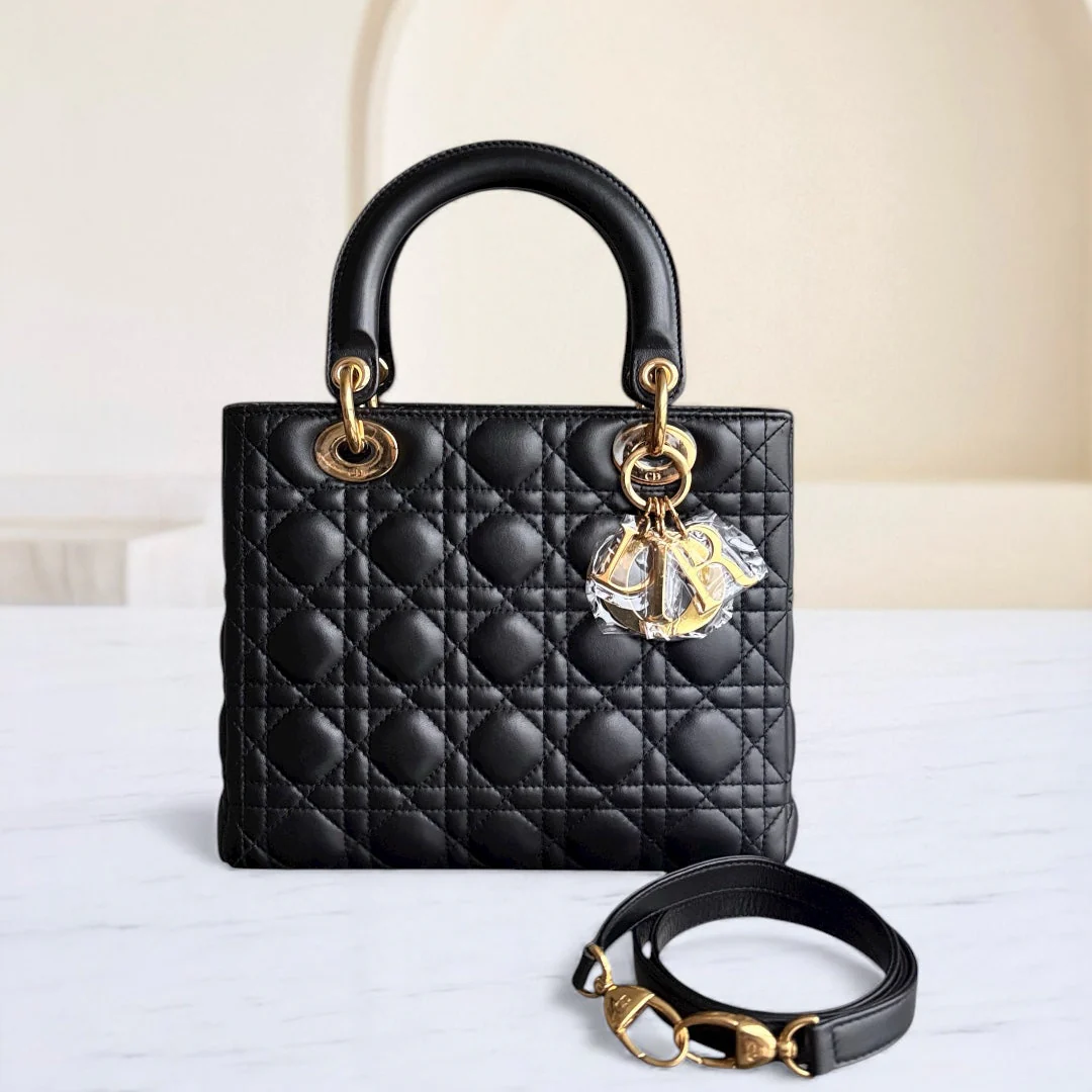 Dior Lady Medium - Canange Lambskin Black Gold Hardware