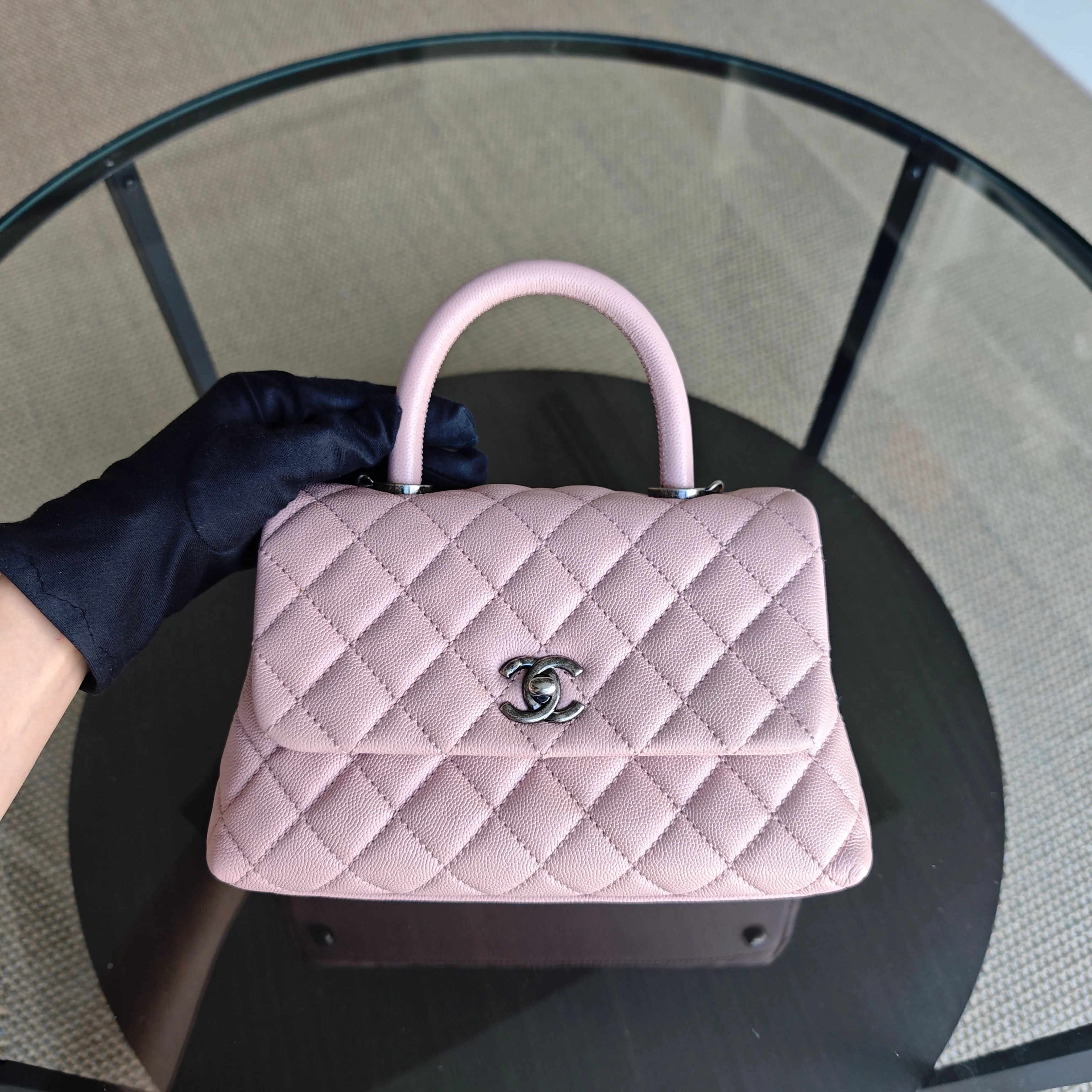 Chanel Coco Handle Small - Caviar Quilted Grained Calfskin Light Pink Silver Hardware Series 23