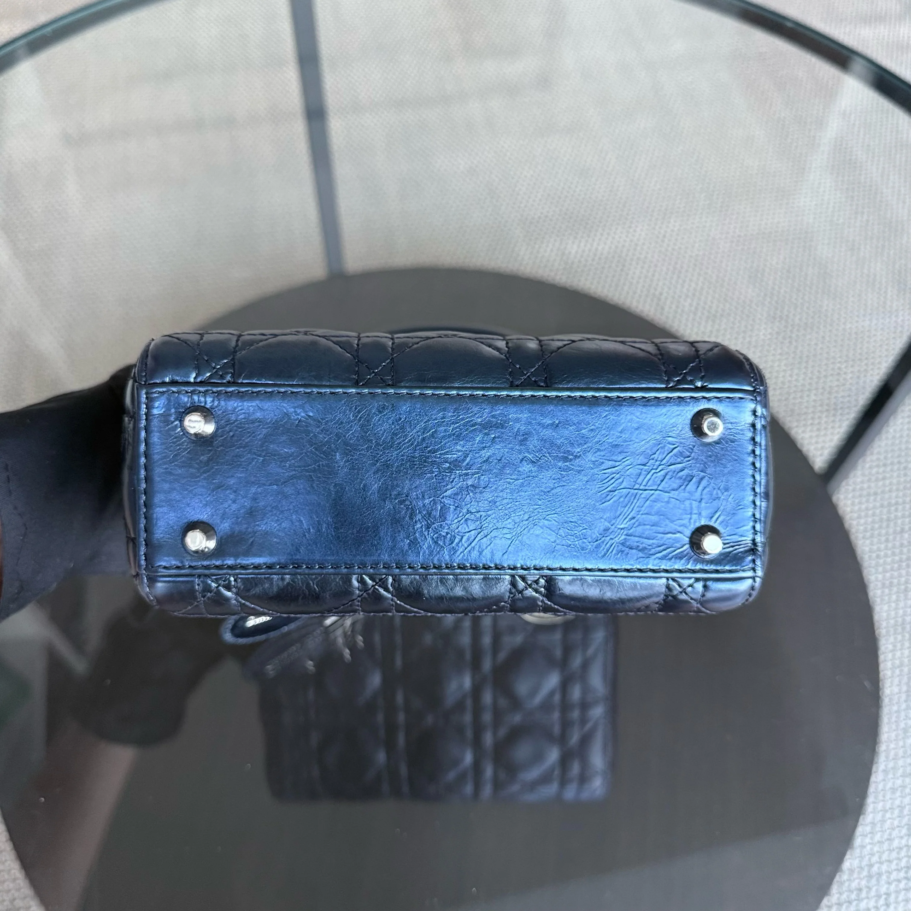 Dior Lady Mini - Cannage Glazed Calfskin Metallic Blue Silver Hardware