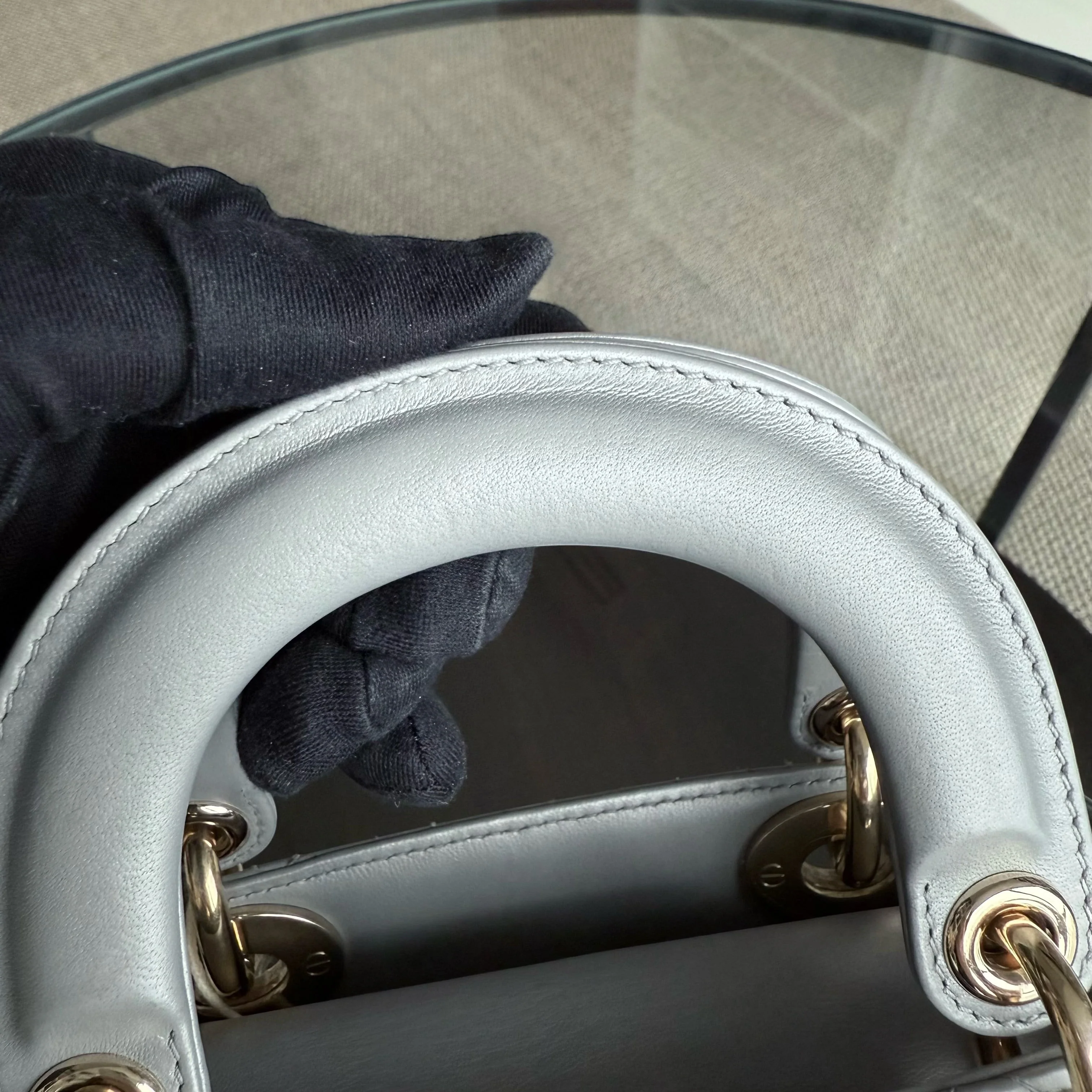 Dior Lady Mini - Cannage Lambskin Gray Gold Hardware Chain Strap