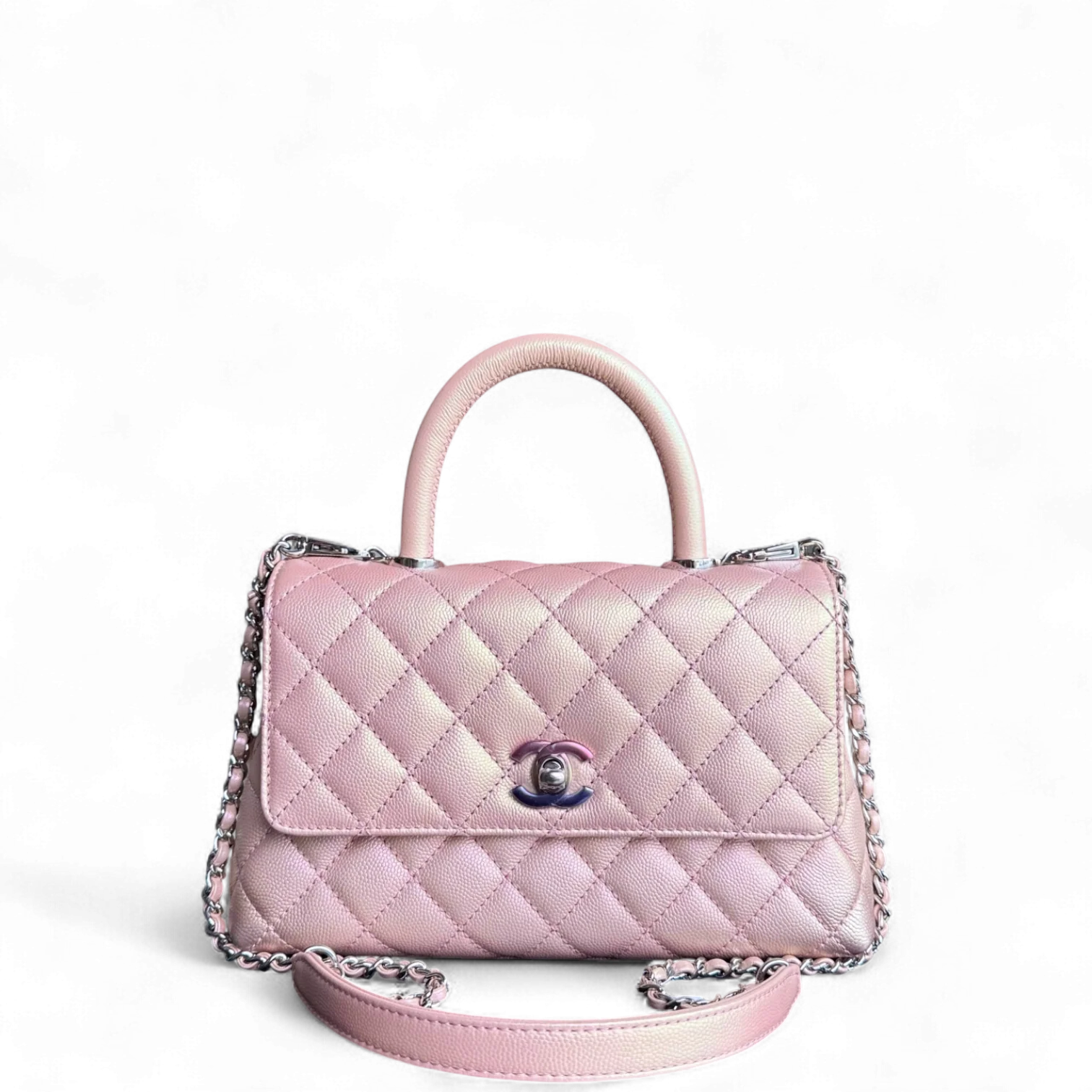 Chanel Coco Handle Small - Caviar Quilted Irridescent Pink Gold Hardware Microchip