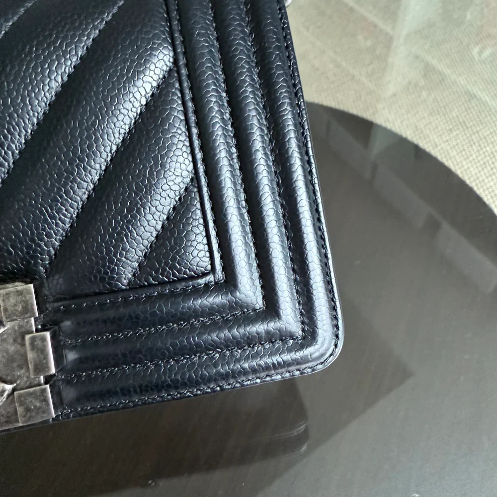 Chanel Boy Small - Caviar 20CM Chevron Grained Calfskin Black Leboy Ruthenium Sliver Hardware Series 28