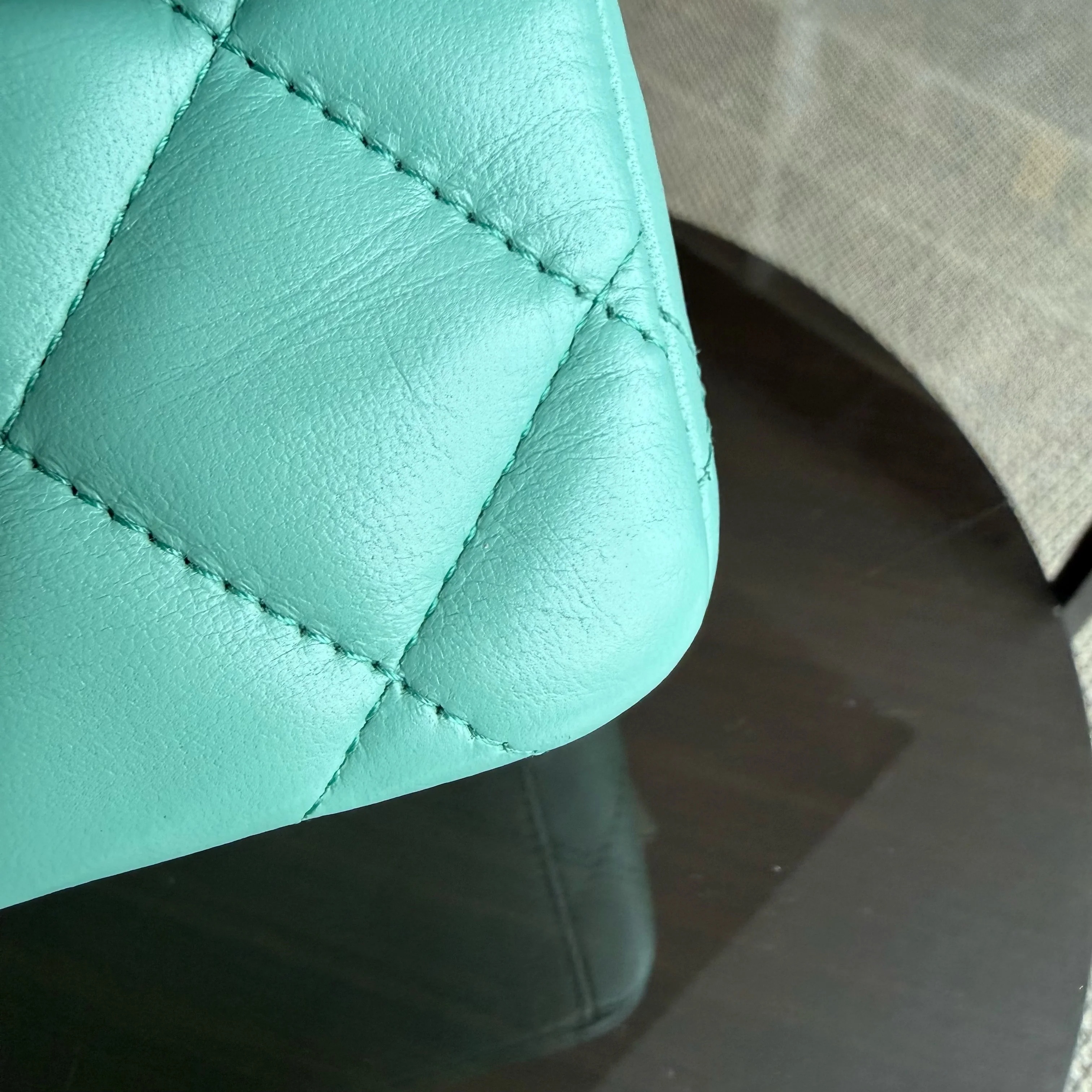 Chanel Classic Flap Maxi - 33CM Quilted Single Flap Lambskin Tiffiny Blue Silver Hardware Series 13