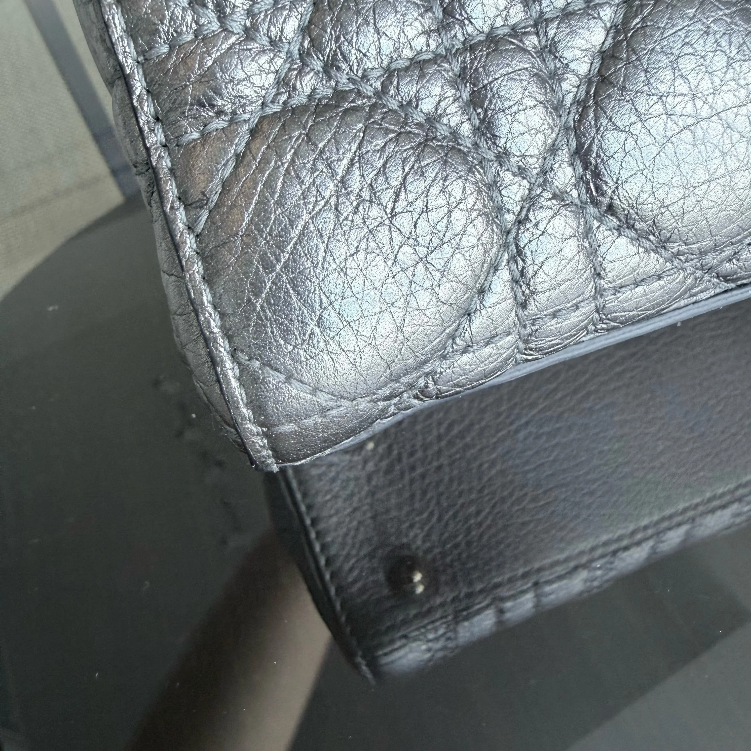 Dior Lady Small - Cannage Gray Calfskin Gold Hardware