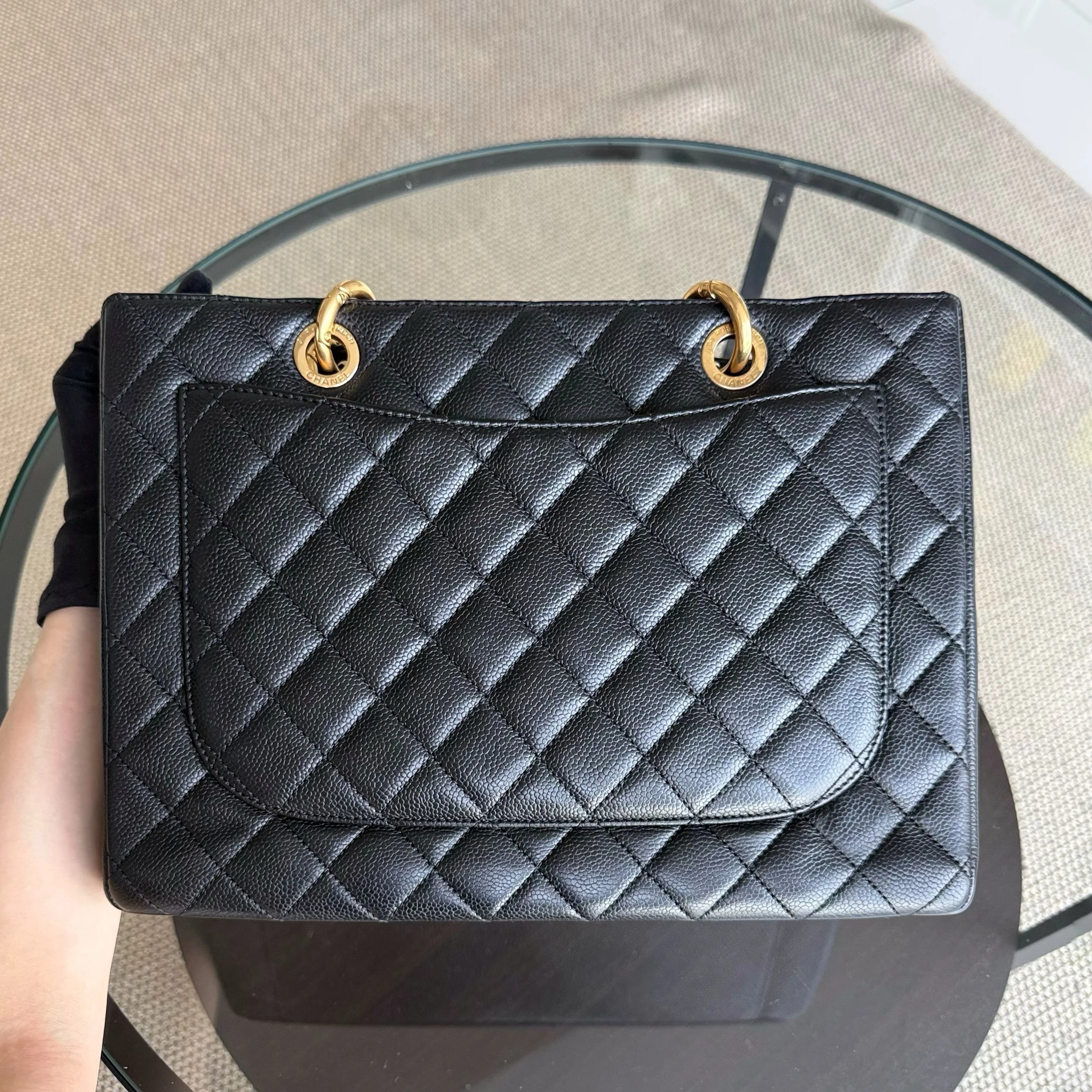 Chanel GST Grand Shopping Tote - Caviar Quilted Grained Calfskin Black Gold Hardware