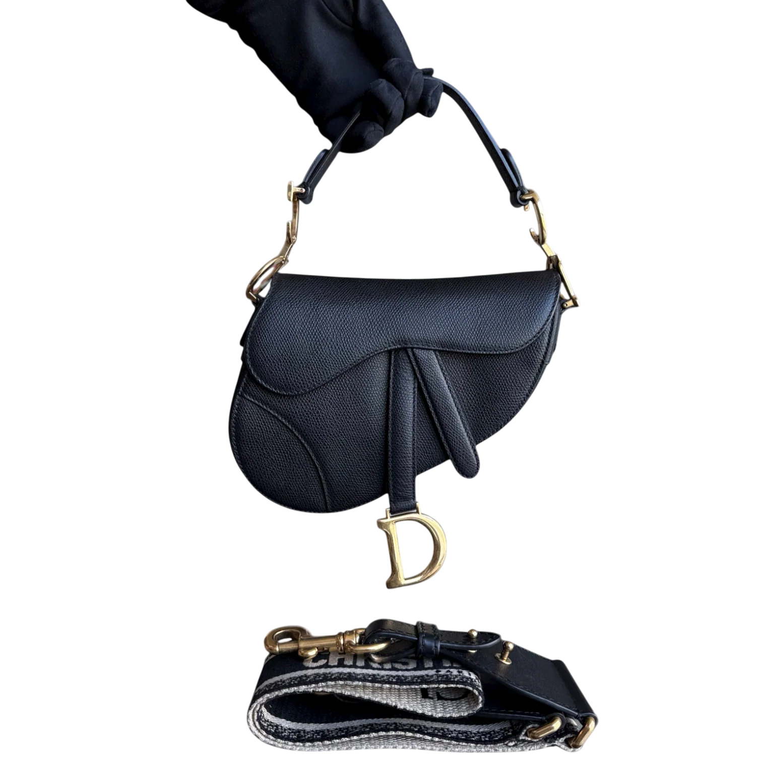 *With Strap, Caviar* Dior Saddle Small 21CM Caviar Black GHW