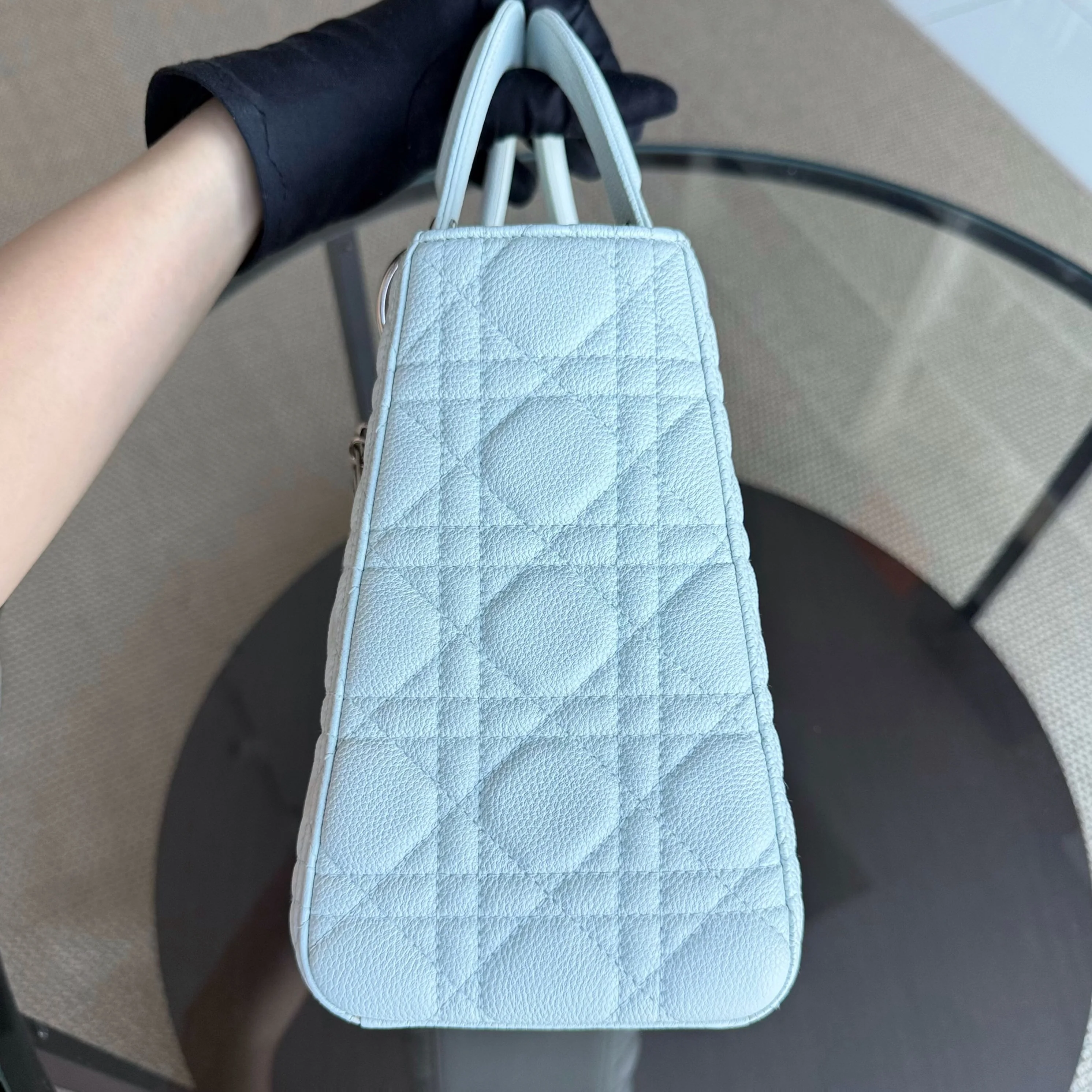 Dior Lady Medium Caviar - Grained Calfskin Cannage Glacier White Ice Blue Silver Hardware