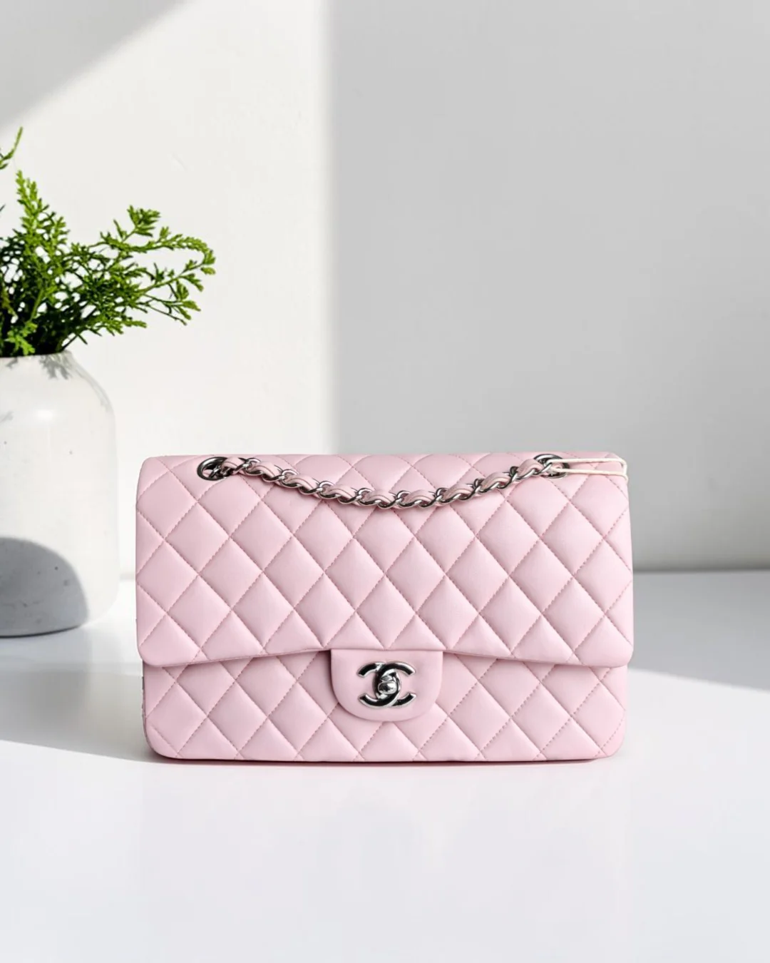 Chanel Classic Flap Medium - 25CM Quilted Lambskin Light Sakura Pink Silver Hardware Series 25