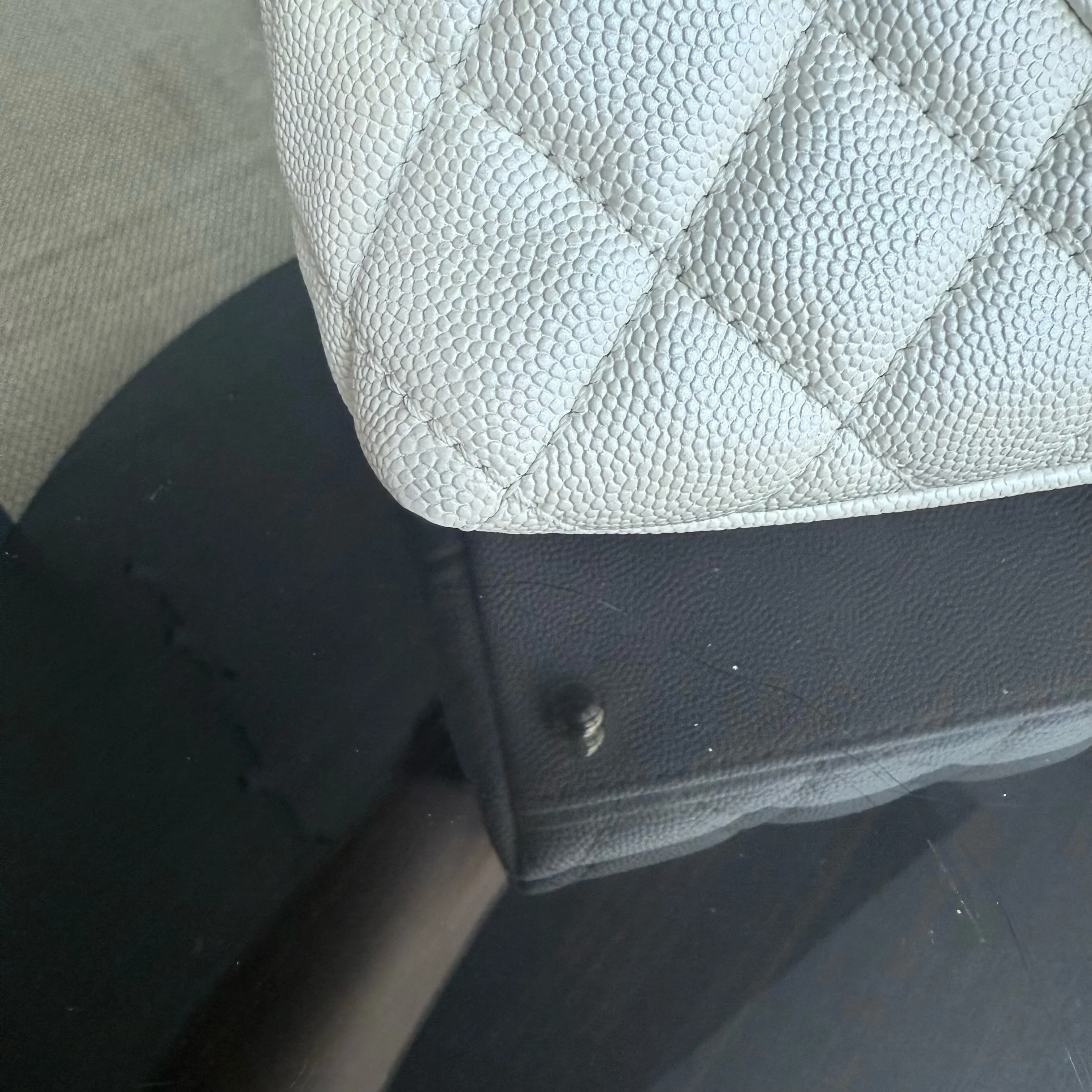 Chanel Coco Handle Medium - Caviar 29CM Quilted Irridescent Pearl White Gold Hardware Series 30