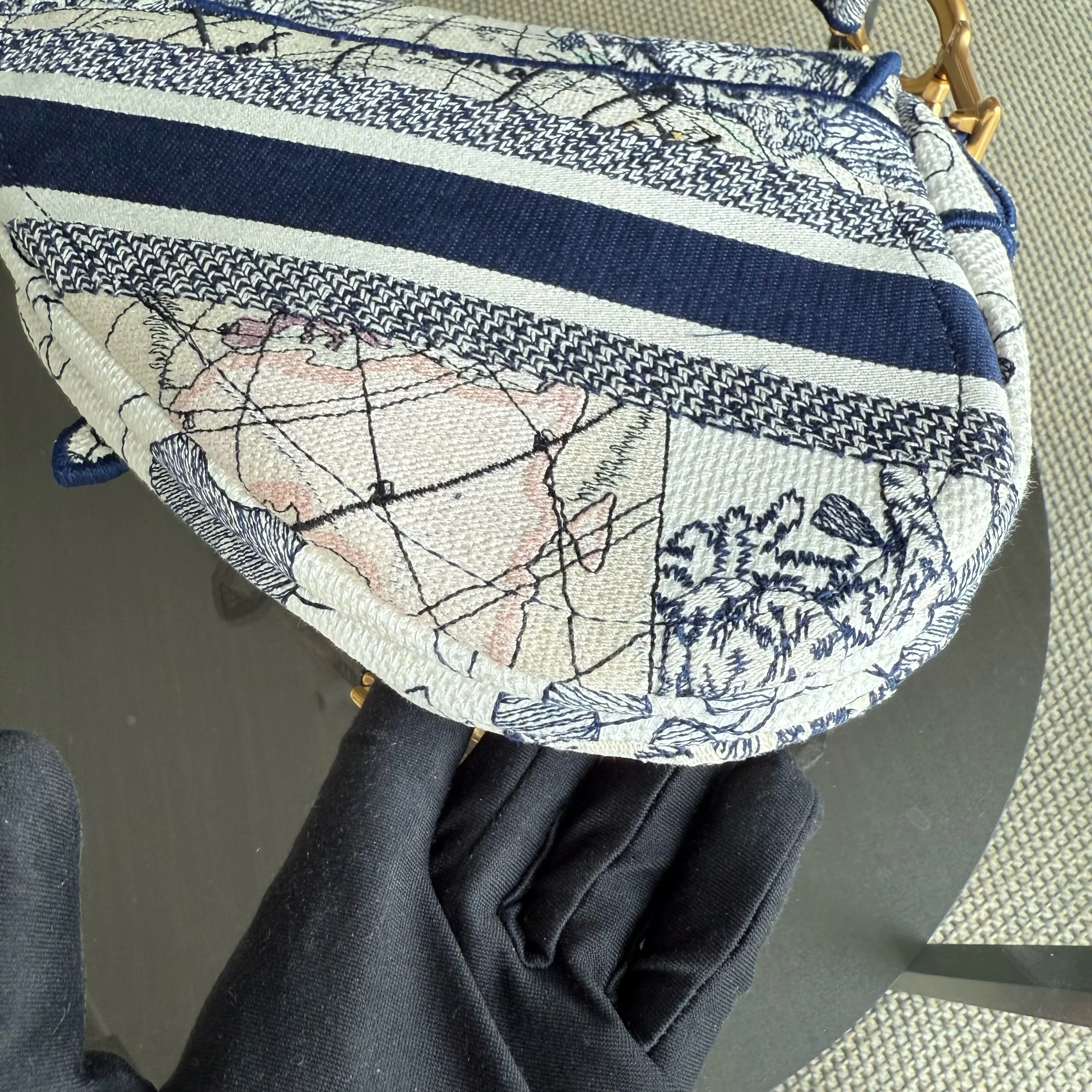 Dior Saddle Medium Blue Toile De Jouy Embroidery Canvas AGHW