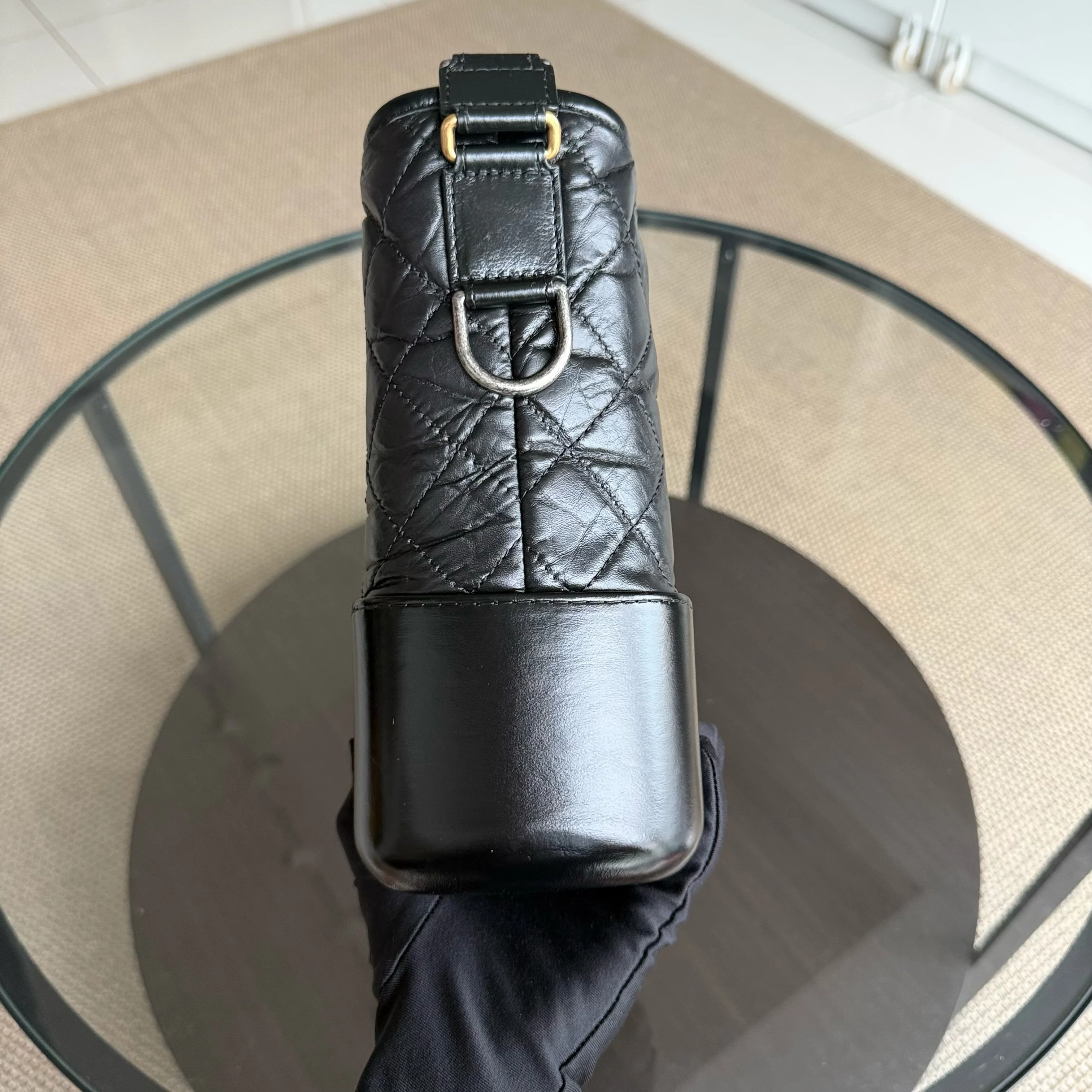 Chanel Gabrielle Medium - Quilted Aged Calfskin Black Two-tone Gold Hardware Series 23