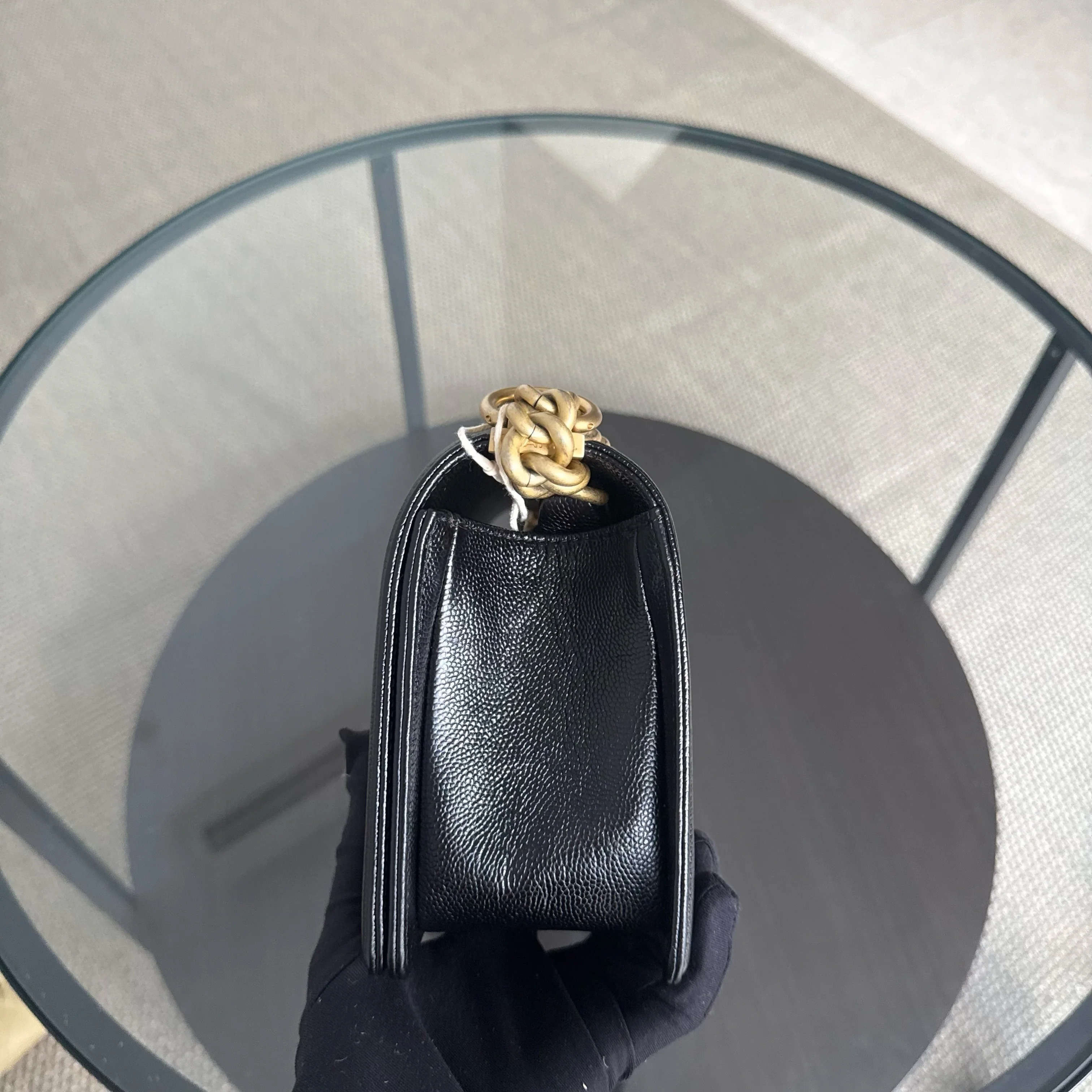 Chanel Boy Medium - Caviar 25CM Chevron Black Gold Hardware Series 24