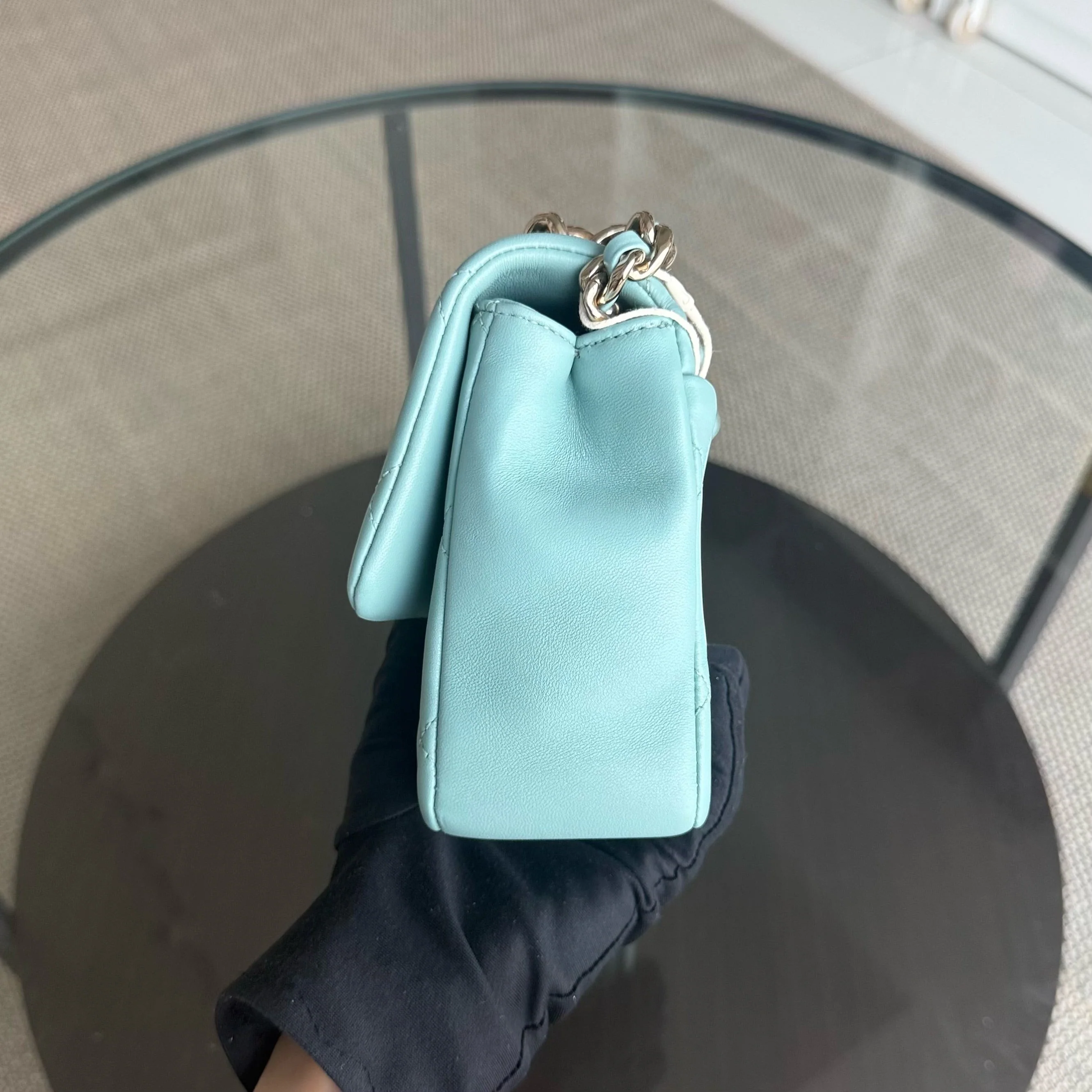 Chanel 2020 Elegant Resin Chain Seasonal Flap - Quilted Lambskin Tiffany Blue GHW No 29