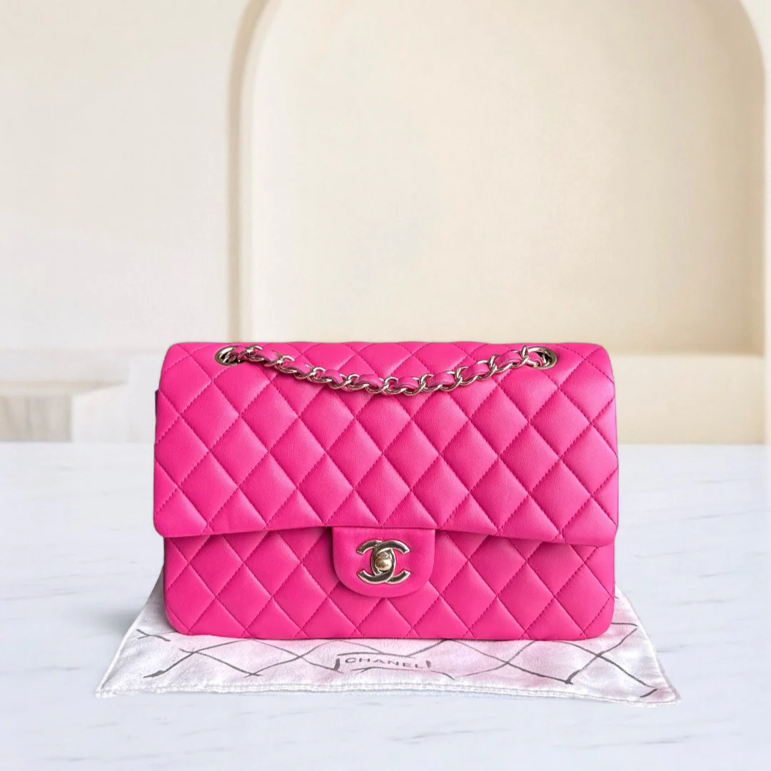 Chanel Classic Flap Medium - 25CM Quilted Lambskin Hot Pink Gold Hardware Series 22